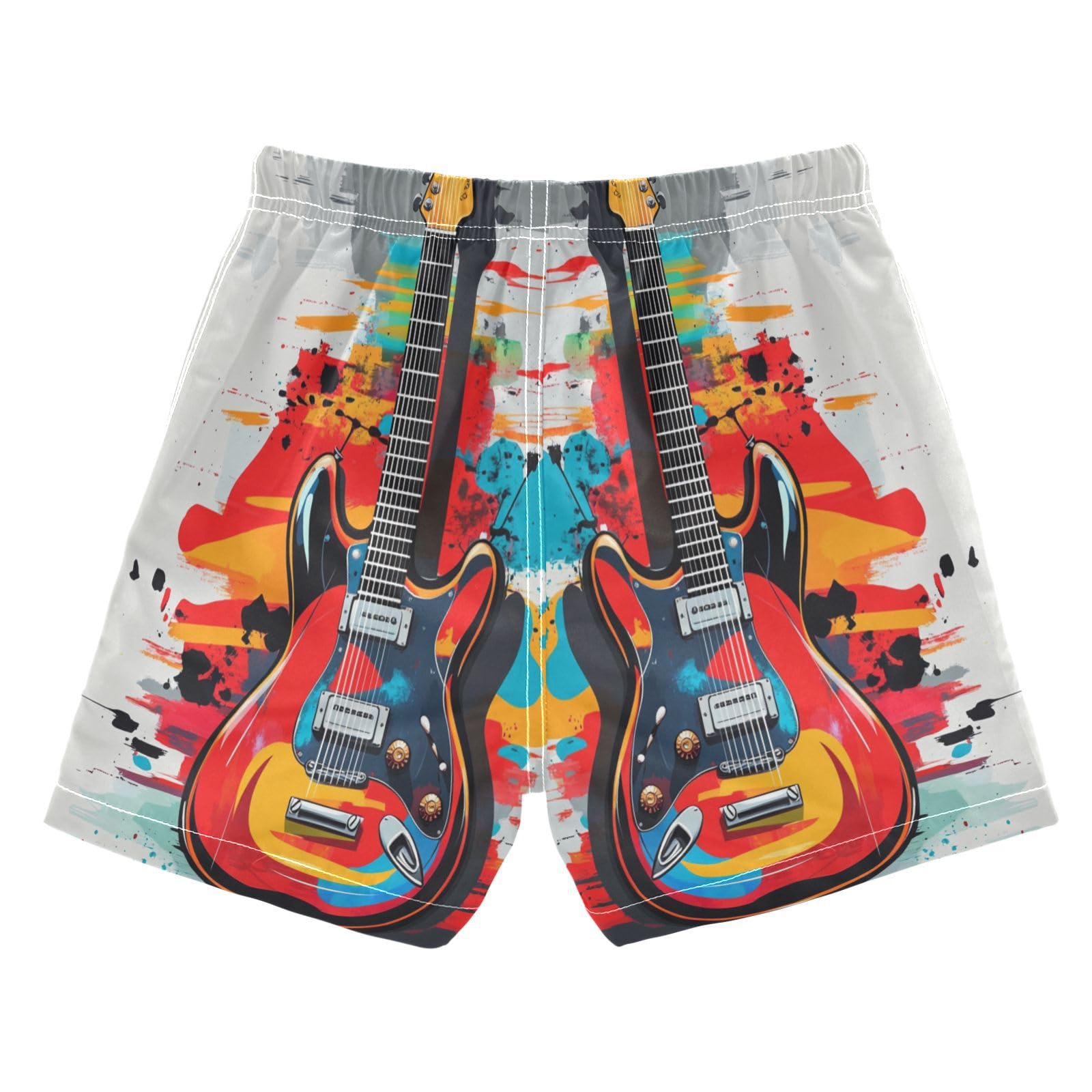 Jucciaco Boys Swim Trunk Music Guitar Watercolor Beach Board Shorts Teen Swimwear Multicolor