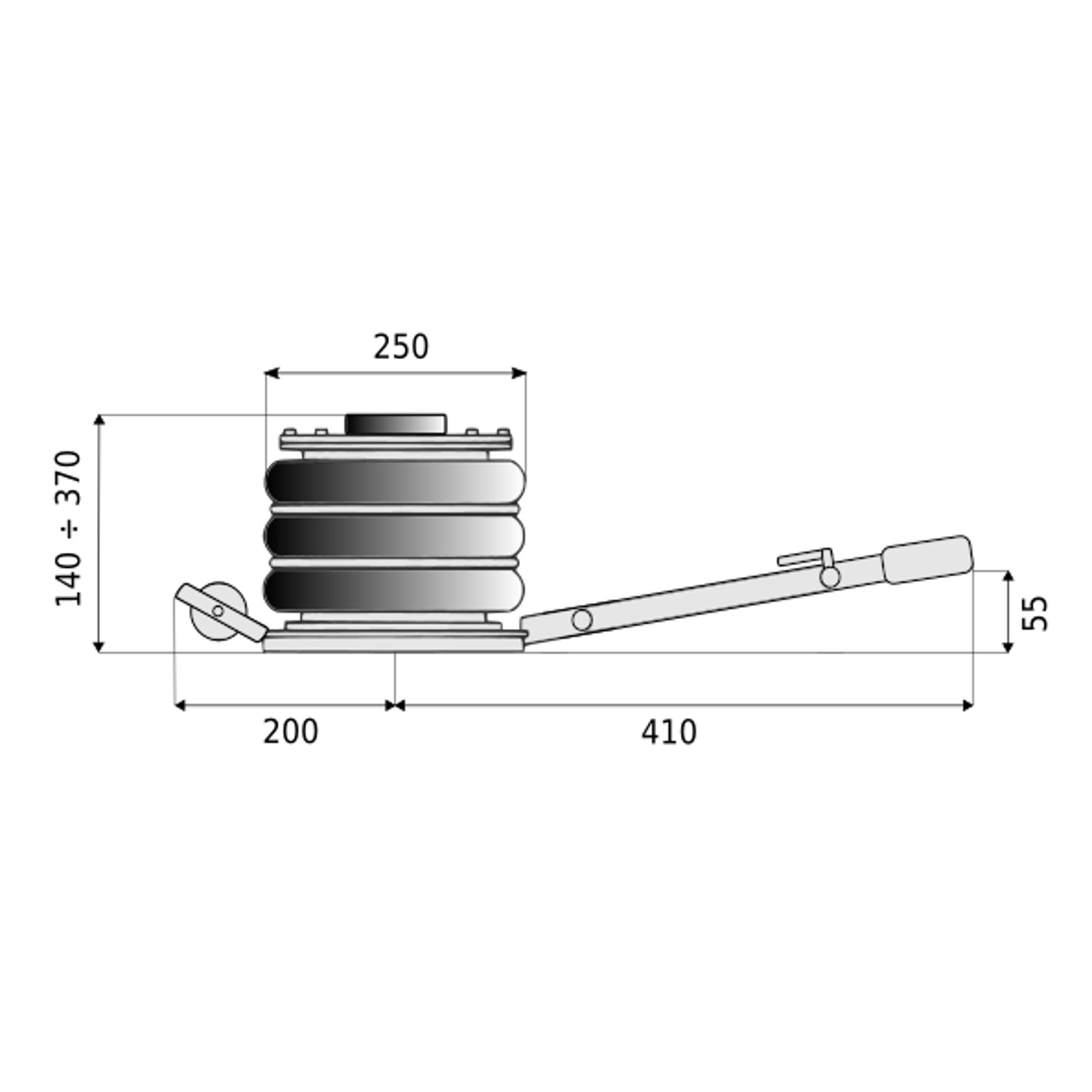 Stix Automotive Equipment Gato neumático - GSP3K - de Carga 3000KG - Elevación de 150-380mm - presión de Trabajo 6-8 Bar -3T | 3 cojines de aire, mango corto, capacidad de carga de 3000 kg, gato hidráulico para plataforma elevadora