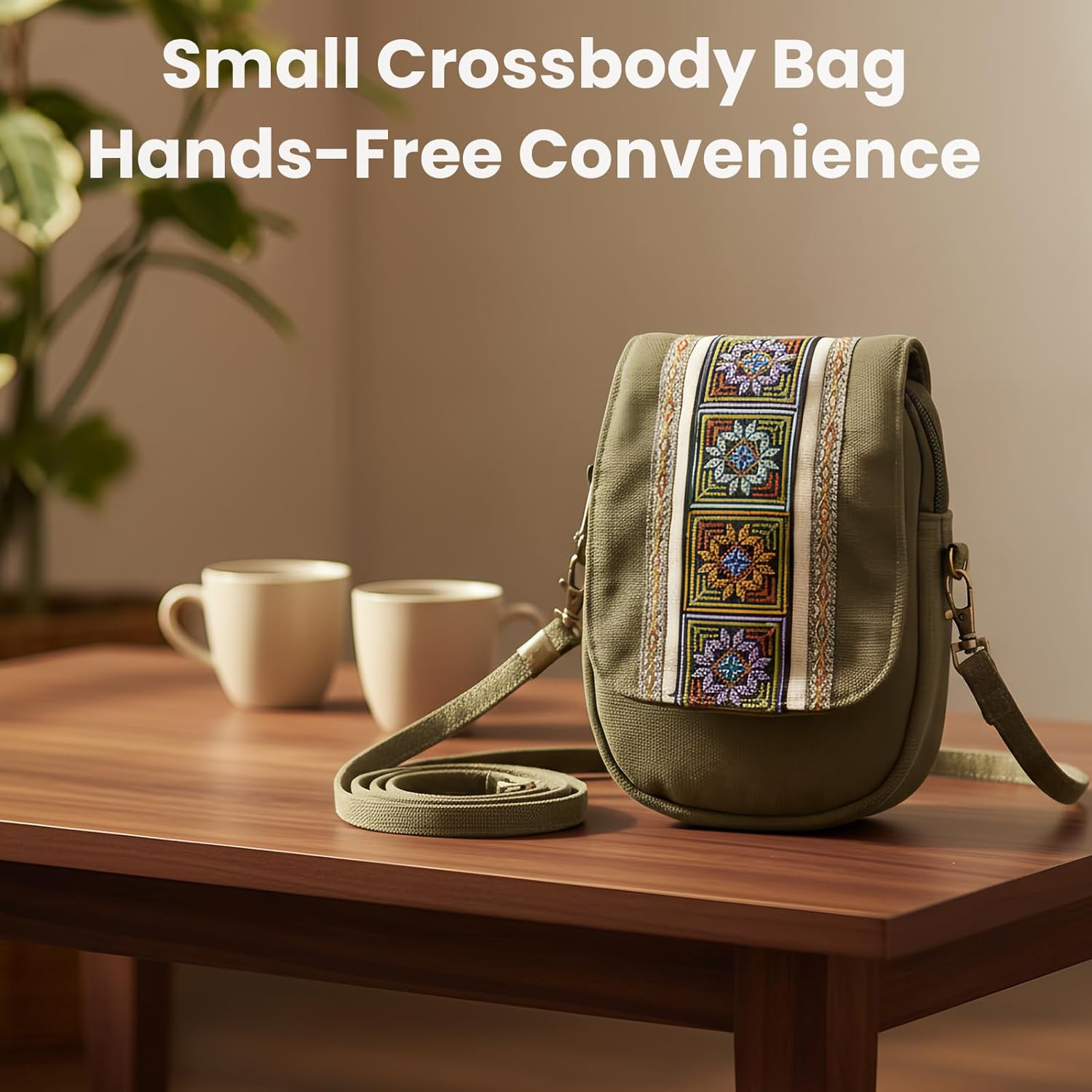 Goodhan Embroidery Canvas Crossbody Bag Cell phone Pouch Coin Purse for Women - Image 4