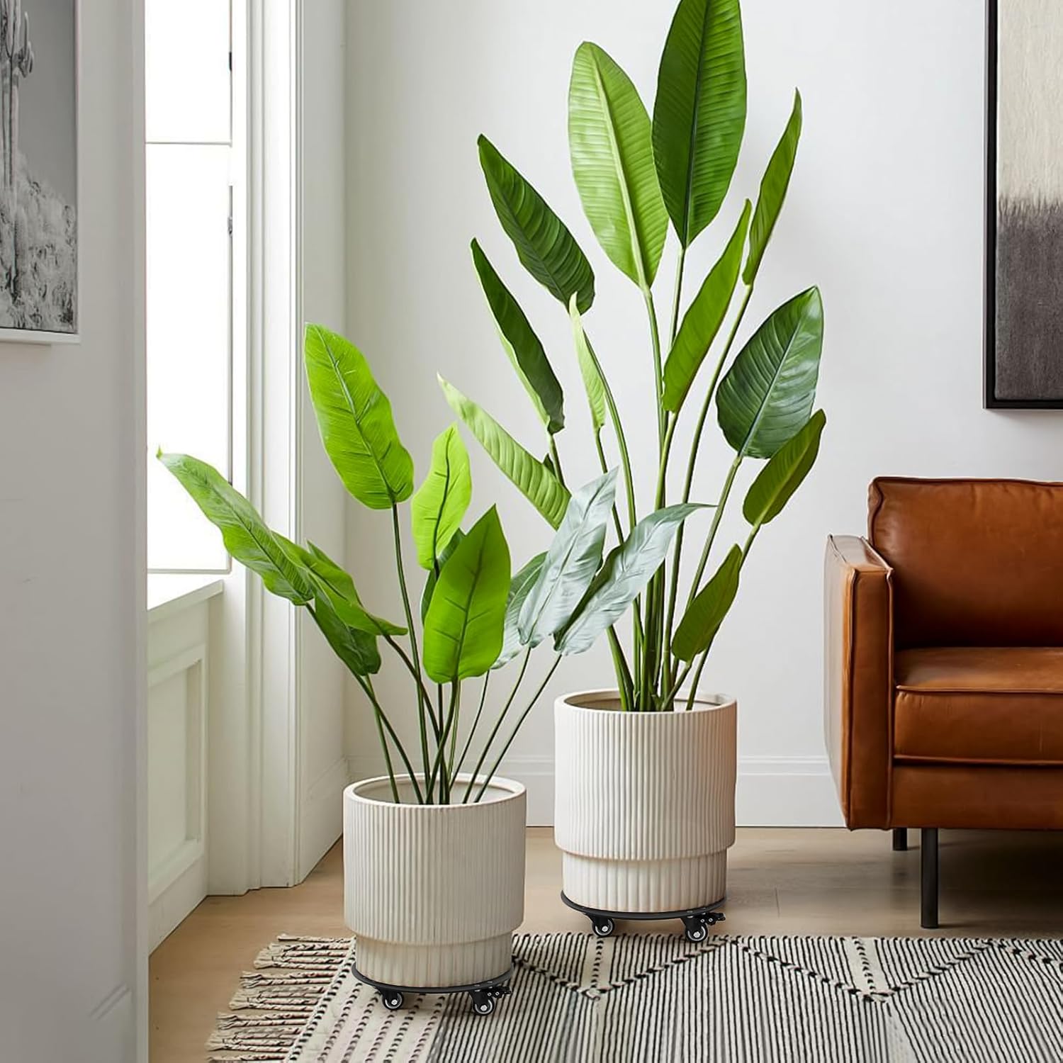 2PCS 12‘’ Heavy Duty Plant Caddy with Wheels,3.0mm Thick Carbon Steel Rolling Plant Stand,Plant Holder Coaster Trolley,Planter Mover Rollers Base,Holds up 450lbs Planter