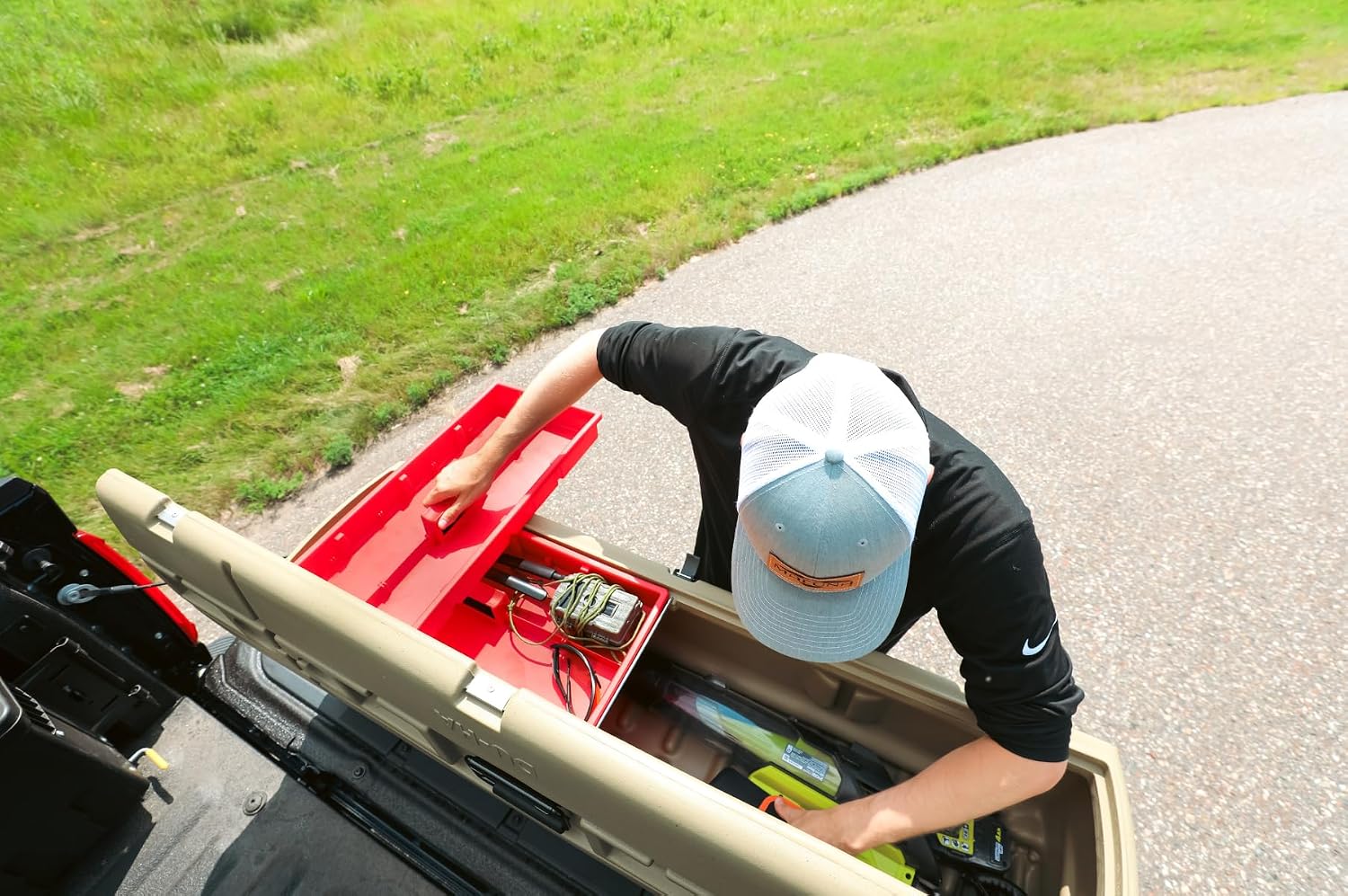 DuHa 70106 Tote Gun and Gear Truck Storage Box | Portable Rolling Toolbox or Gun Case for SUV's, UTVs, Pickup Trucks, and More | Desert Tan Heavy Duty-Multifunctional Organizer | Made in the USA