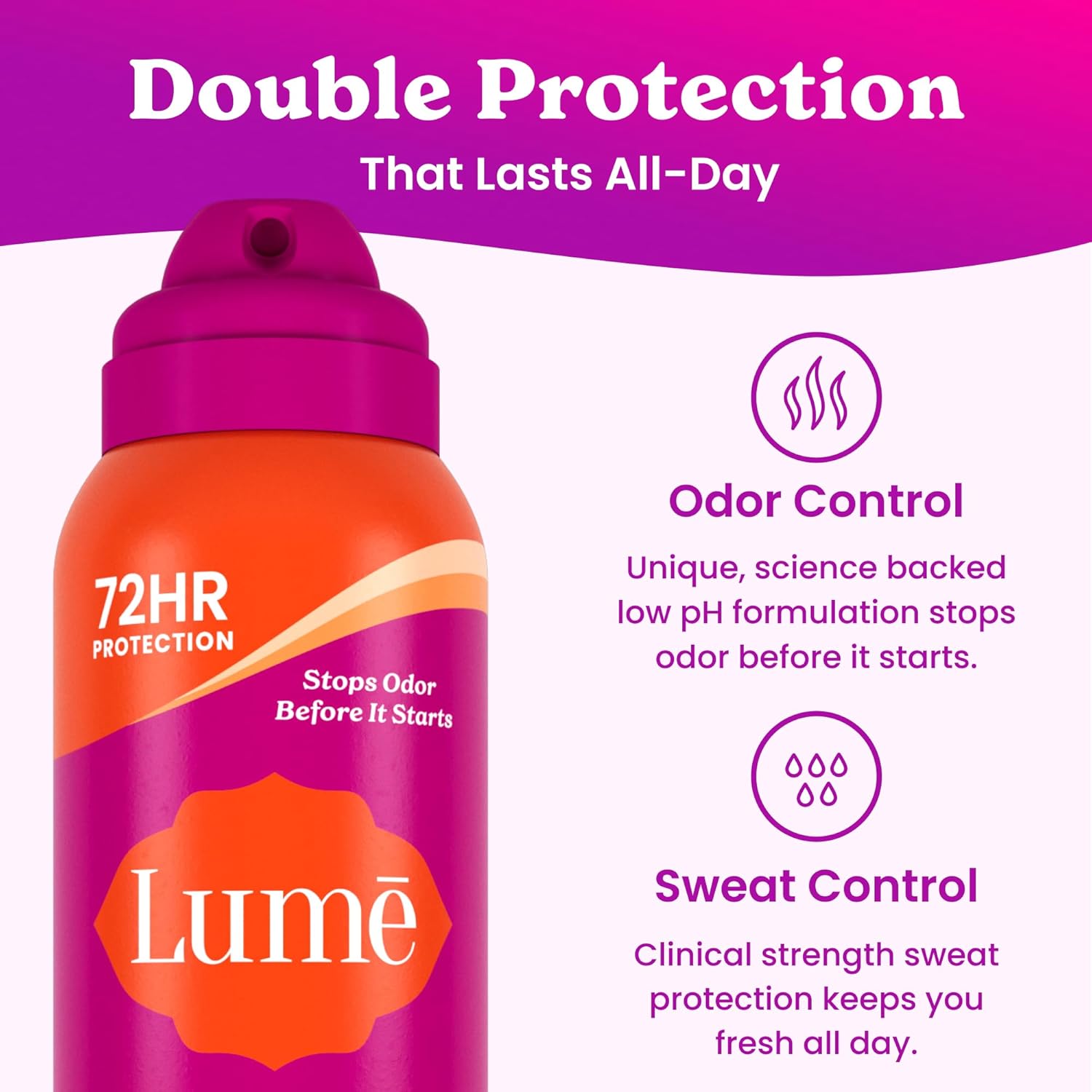 Lume Deodorant Plus Sweat Control - Invisible Spray - Extra Strength Antiperspirant For Underarms - 72 Hour Odor And Sweat Control - Baking Soda Free - 2 Pack (Clean Tangerine) - Image 3