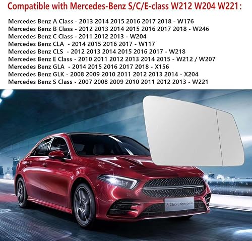 Miniatura 9 de Reemplazo de cristal del espejo calefactable del lado izquierdo del conductor para Mercedes-Benz SCClase E W212 W204 W221 - Para espejo lateral del