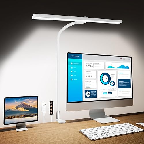 Lámparas LED de escritorio para oficina en casa, lámparas de escritorio de cuello de cisne con abrazadera, 30 modos de iluminación ajustables, luz