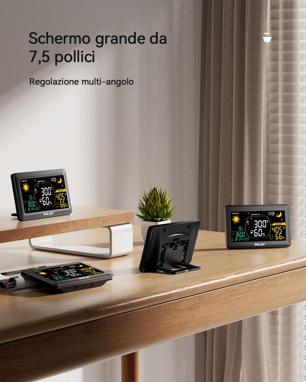 Stazione meteo WiFi con APP, display a colori da 7,5 pollici, stazione meteo wireless con 3 sensori wireless, stazione meteo wireless per interni ed esterni con previsioni Internet in tempo reale