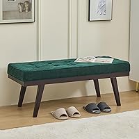 OAKVIVO 47.2" Green Chenille Entryway Bench - Tufted Padded Ottoman with Rubber Wood Legs for Bedroom, Living Room