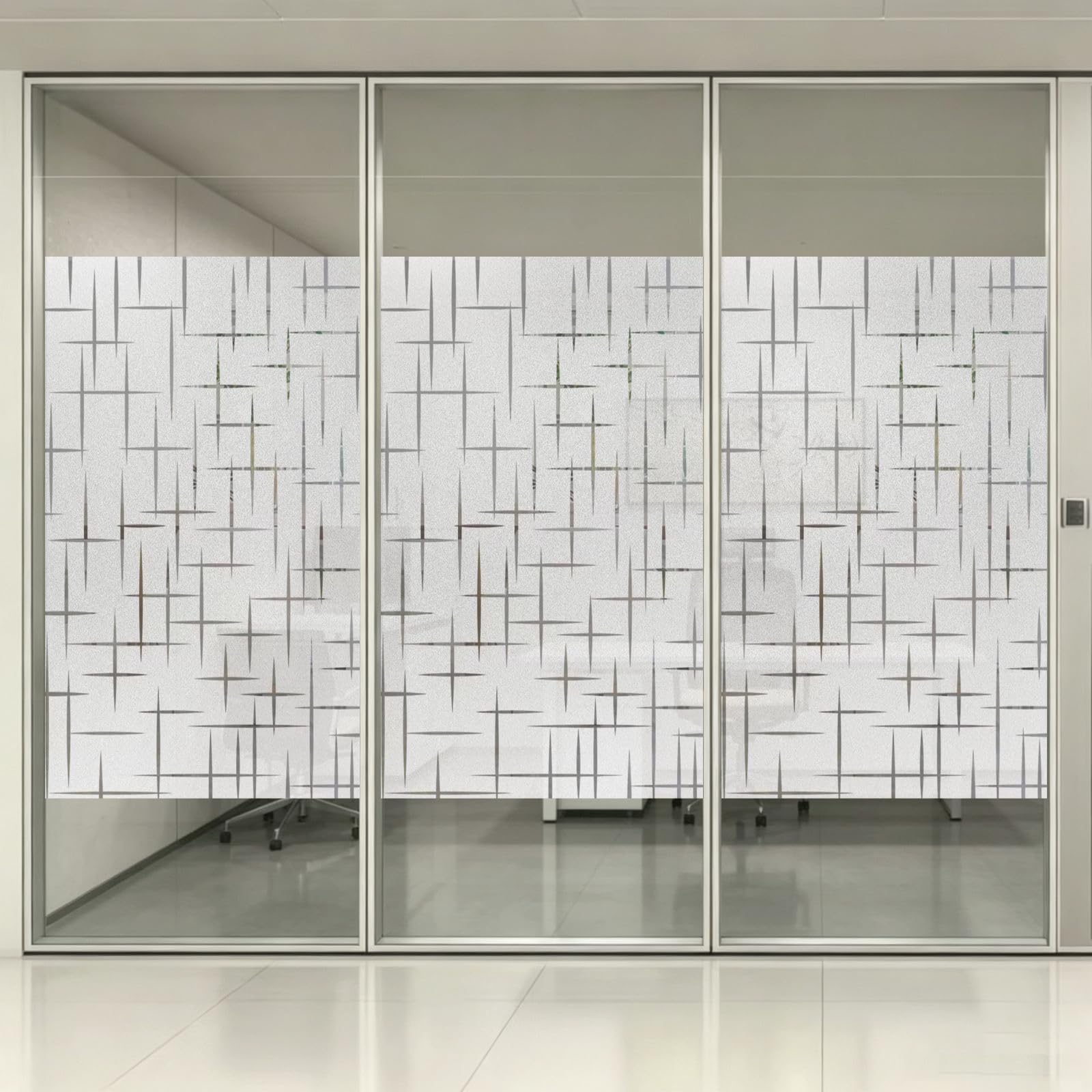 Pellicola Privacy 90 x 500 cm Non Adesiva Adesivo Statico, Controllo Del Calore, Protezione Privacy, Anti-Uv, Pellicola per Vetri Finestre Opaca per Superfici in Vetro, Stella