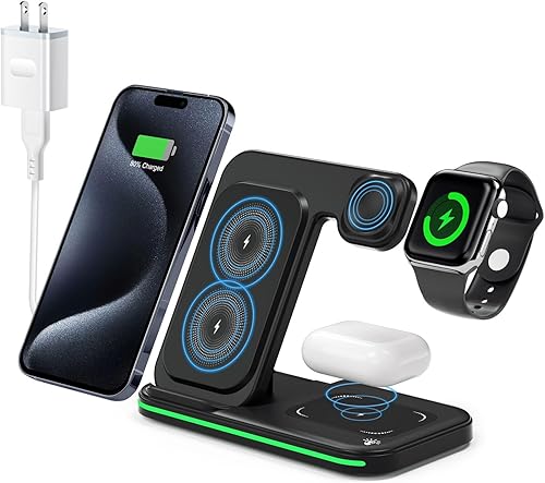 Kargebay Cargador inalámbrico para dispositivos Apple, estación de carga 3 en 1, soporte de carga magnética de carga rápida de 18 W, compatible con