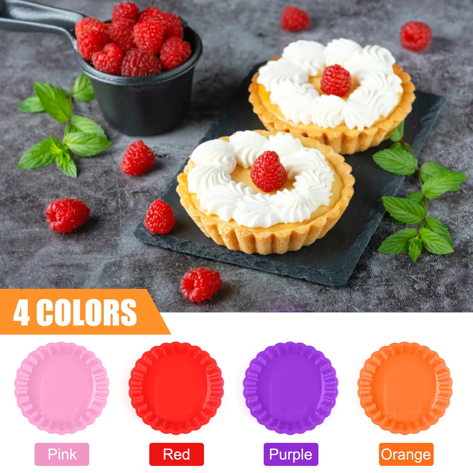 Set van 8 mini siliconen taartvormen, mini-muffinvormen, taartbodem, siliconen vorm, kleine ronde vorm, fruitbodemvorm, voor het maken van cupcakes, muffins