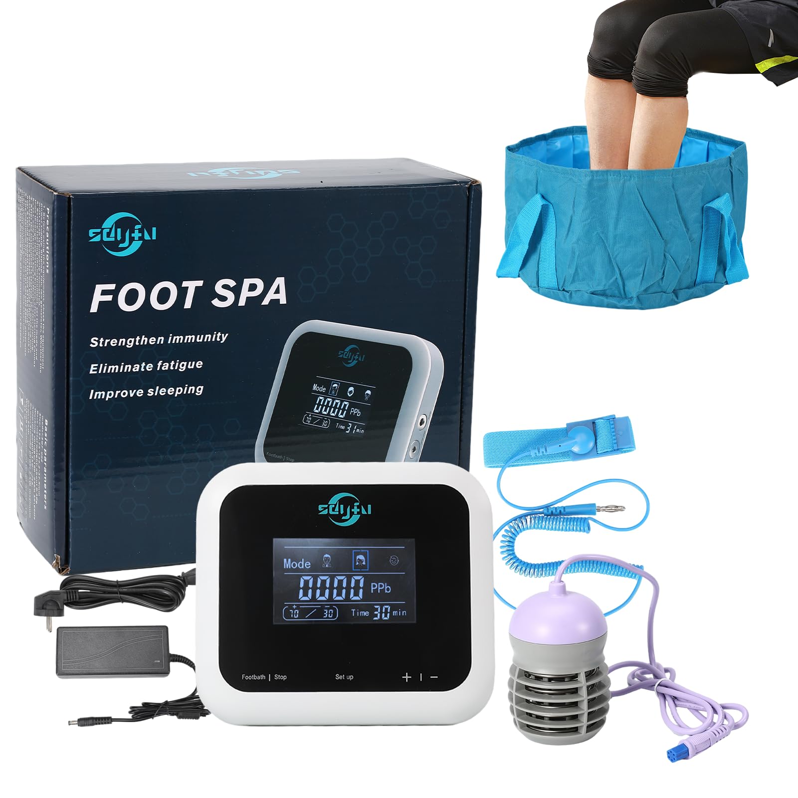 Ionen-Fußbad mit Touch-Display, Fuß-Detox-Gerät für zu Hause und unterwegs, Spa-Detox-Gerät auf Salonniveau für zu Hause,Elektrolyse-Fußbad-Entgiftung,Tragbare Pediküre-Fußbadewanne (A)