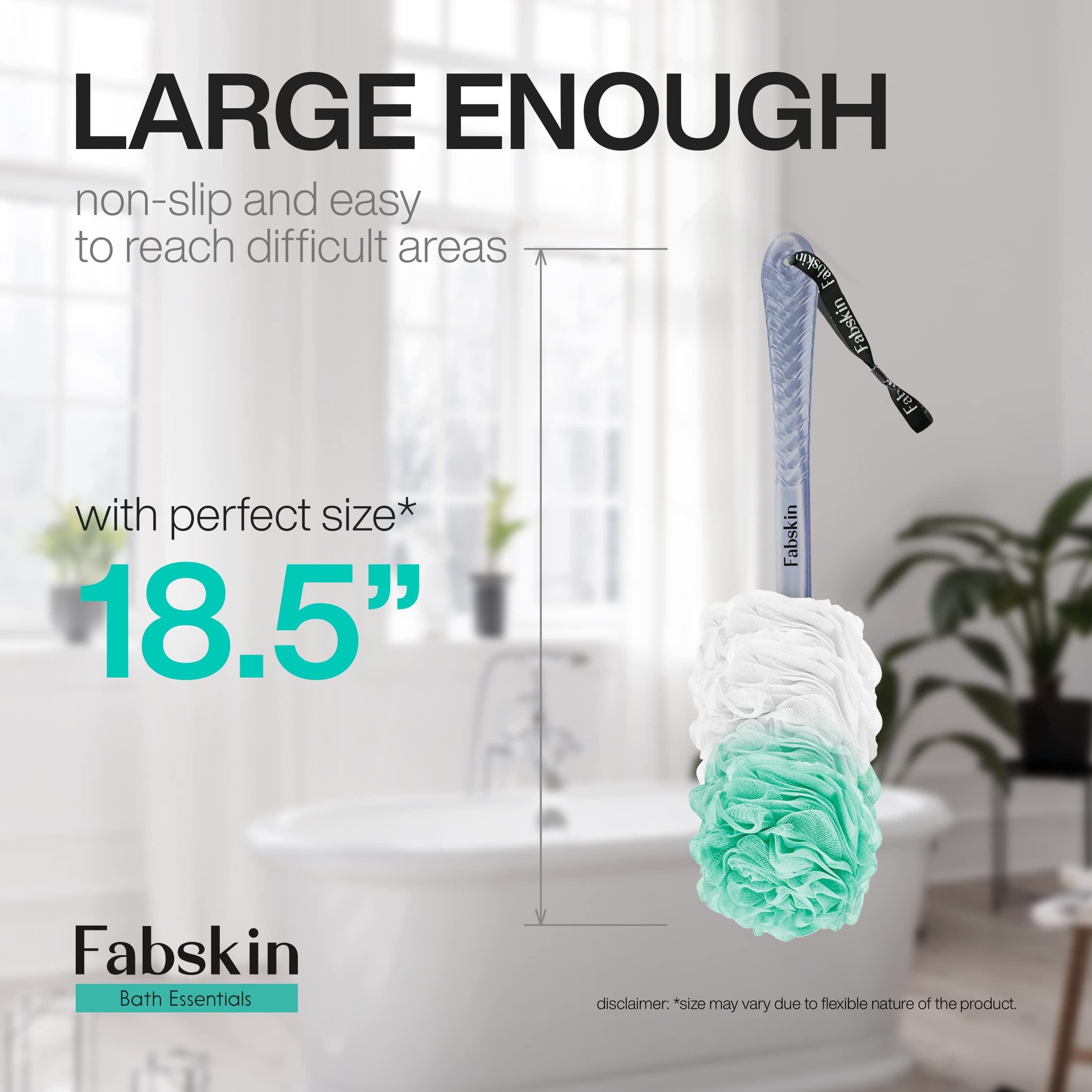 Fabskin Cepillo de baño corporal de lufa para hombres y mujeres con mango largo | Cepillo de baño corporal | Estropajo de espalda para baño | Fabricado en la India (verde)
