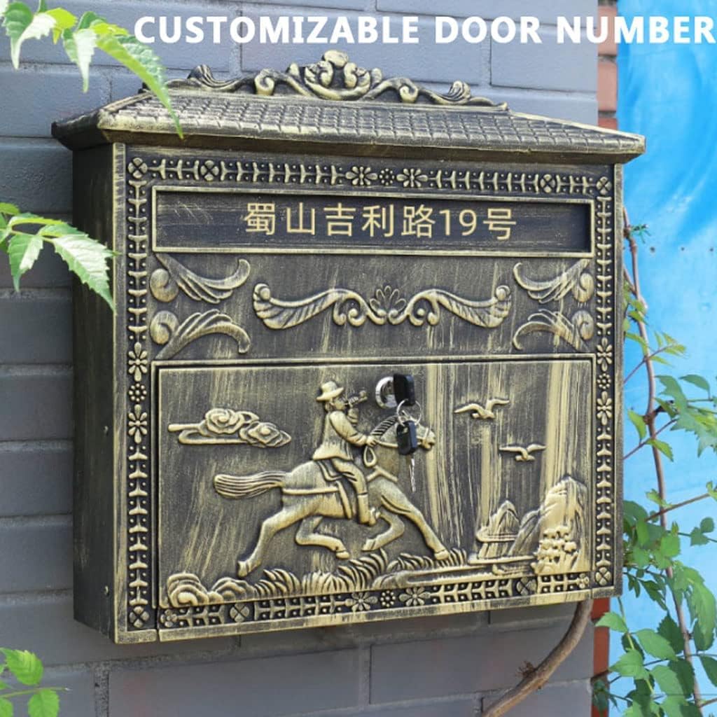 Exquisite Mailbox Wall Mount Mailbox with Lock and Key Locking Mailboxes Classic Vintage Post Box Outdoor Home Drop Box Safer
