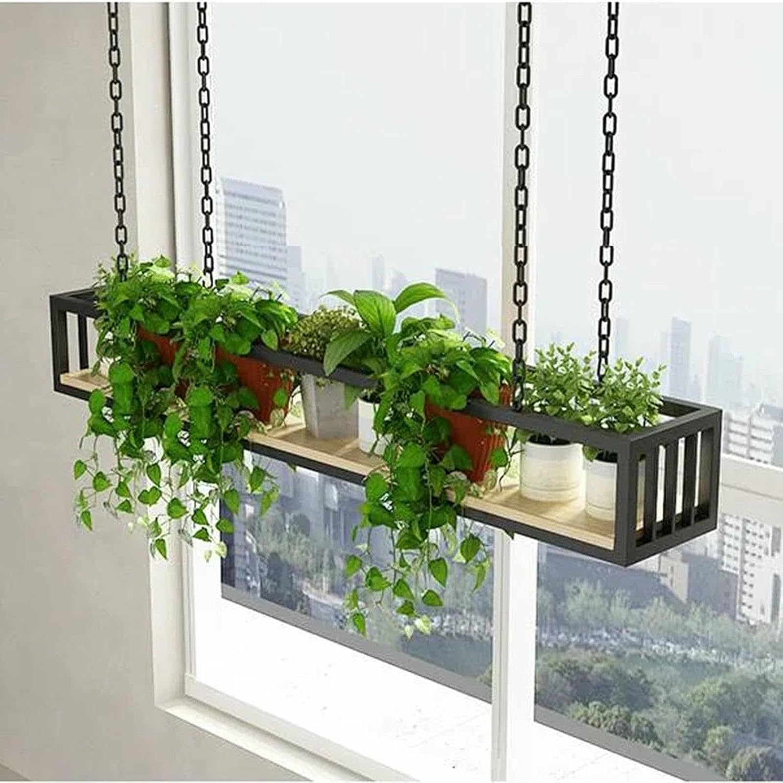 Support de plante et étagère de rangement au plafond suspendu pour jardinière intérieure