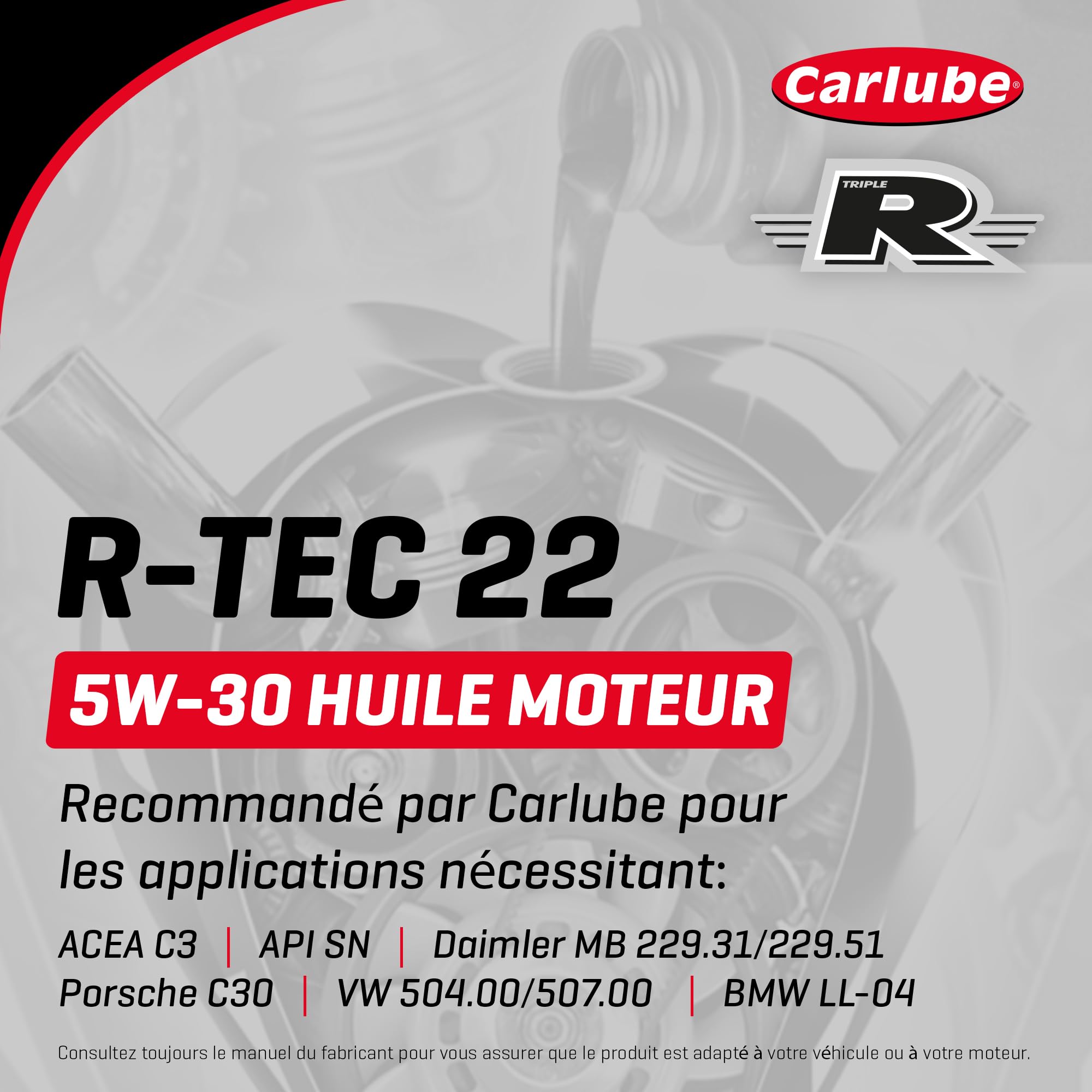 CarLube Triple R 5W-30 VW huile 100% synthétique R-TEC 22, 5 L (Lot de 2)