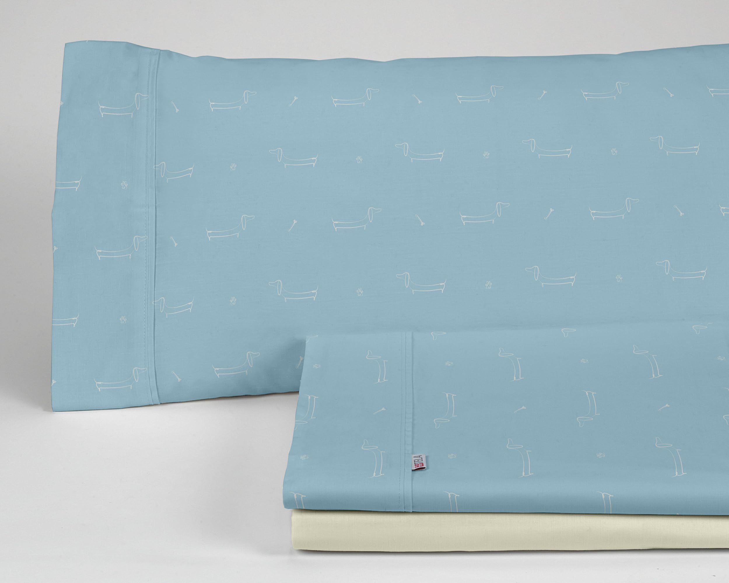Juego de sábanas Cuca color azul. Cama de 200 cm. 4 piezas