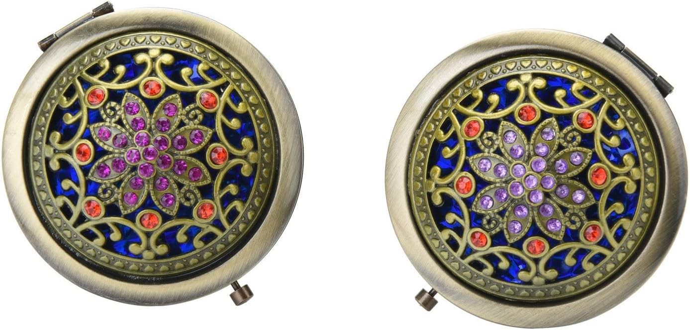 Compact Mirror Vintage Round Makeup Mirror Folding Mini Pocket Mirror Portable Hand Mirror Travel Makeup Mirror For Women Girls (Random Style) (Pack of 2), Framed, Tabletop, Gold