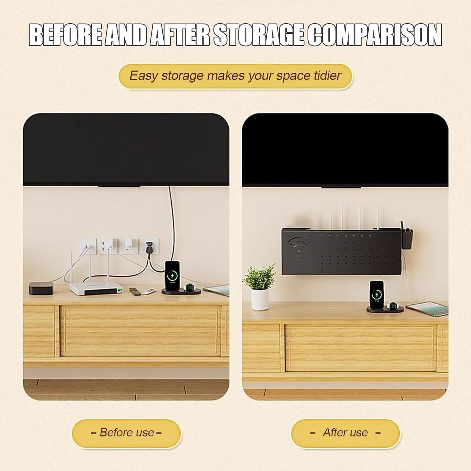 Mobile Da Parete in Acciaio Al Carbonio Per Router, Mobile Porta-Modem E Dispositivi Multimediali, Scaffale Portaoggetti Per Soggiorno, Ufficio E Camera Da Letto,Nero,50x10x20cm