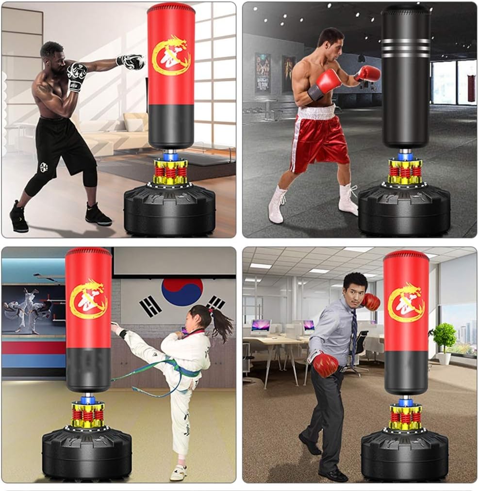 TOE Punching Bag with Stand 64'' Heavy Boxing Bag with Suction Cups Boxing Gloves for Adults Kids Boxing Equipment for Gym Home Office (Color : Red, Size : 163cm/64.1'') : Sports & Outdoors
