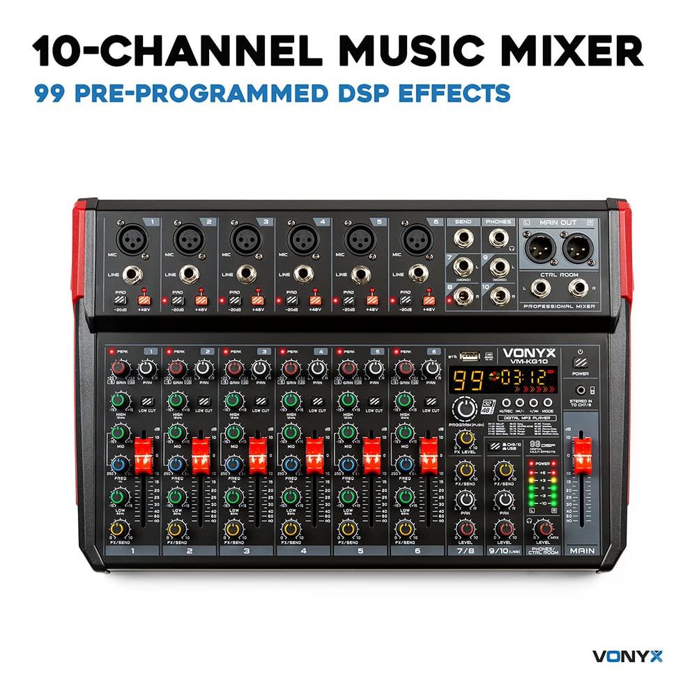 Vonyx VM-KG10-10-Kanal-Mischpult mit Bluetooth, DSP, USB-Audio-Interface, etc.