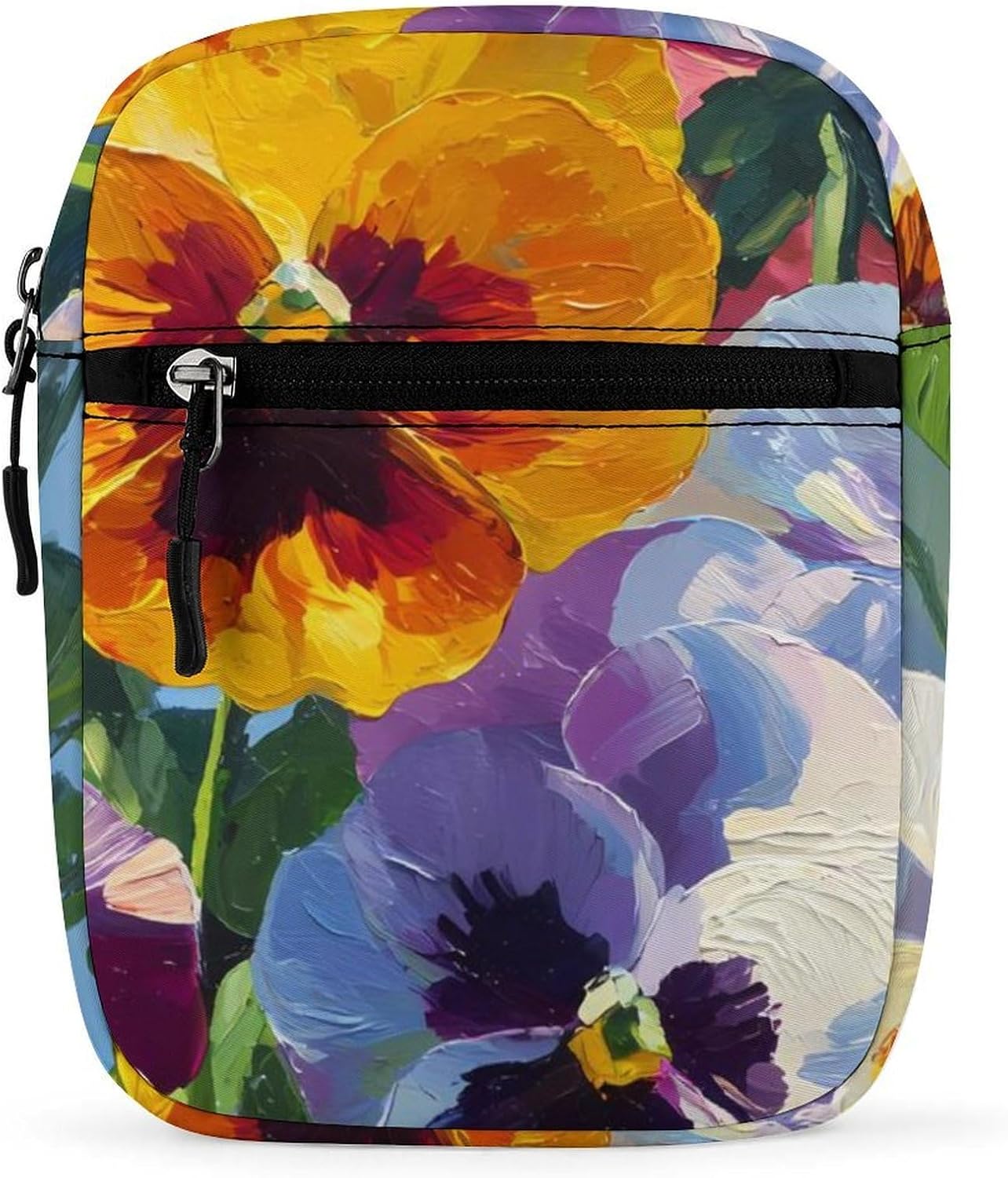 Colorful Pansies Butterflies Small Crossbody Bag Sling Shoulder Satchel | for women men,work travel workout,detachable and adjustable shoulder strap