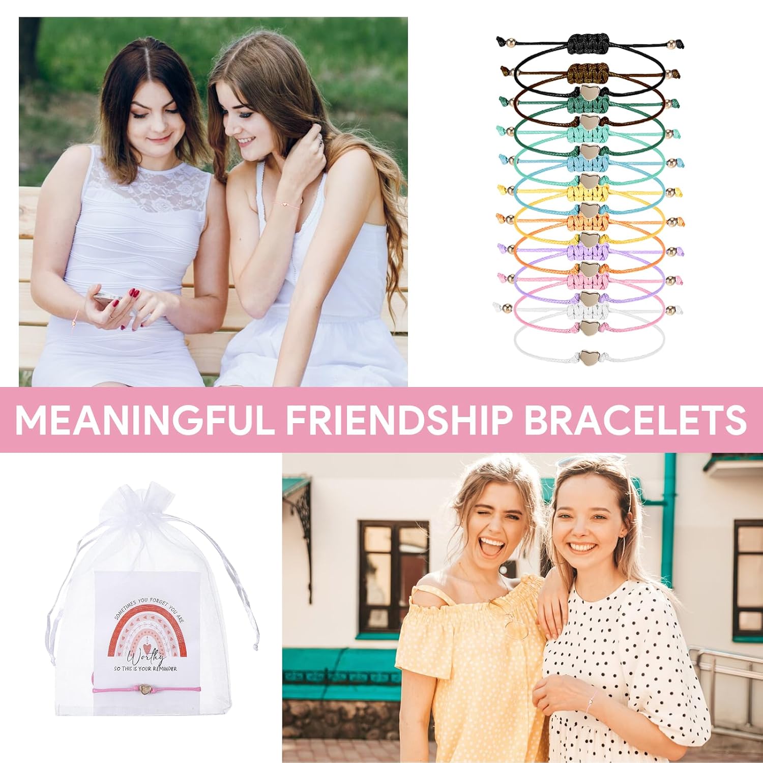 20 Sets Inspirational Gifts for Women String Inspirational Bracelets for Women with Note Card Organza Bag Employee Appreciation Gifts Bulk for Frmale(10 Colors) - Image 5