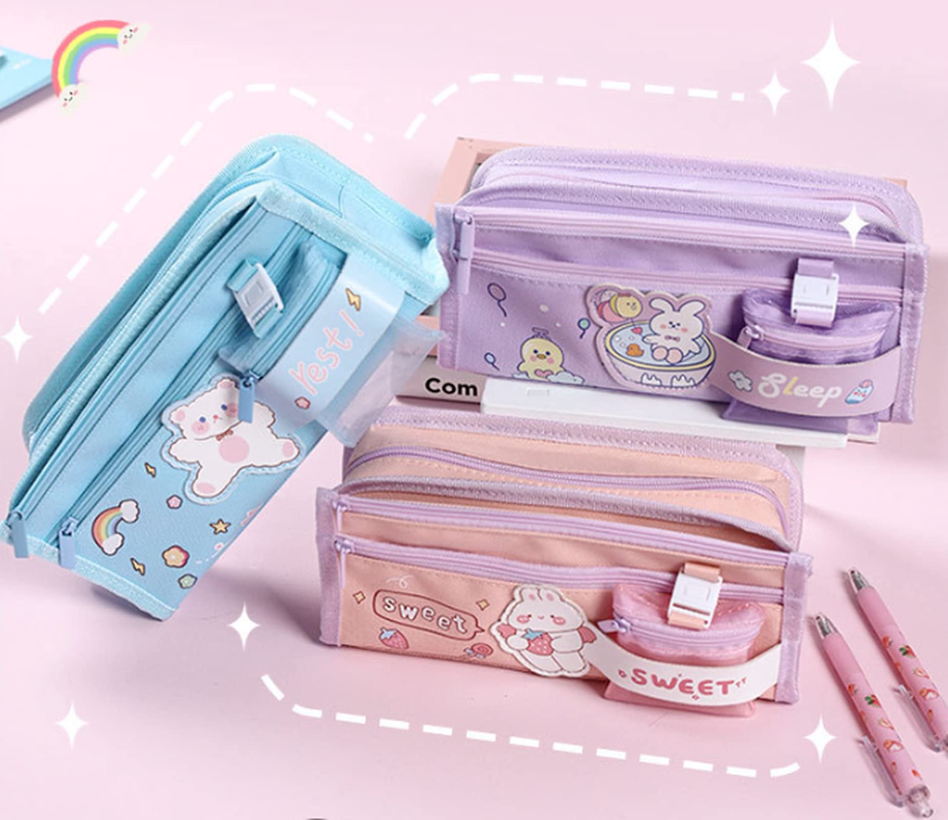 Kawaii Federmäppchen Mit Bär & Hase – Große Kapazität, 22.5x6x10 Cm, Perfekt Für Schule & Uni