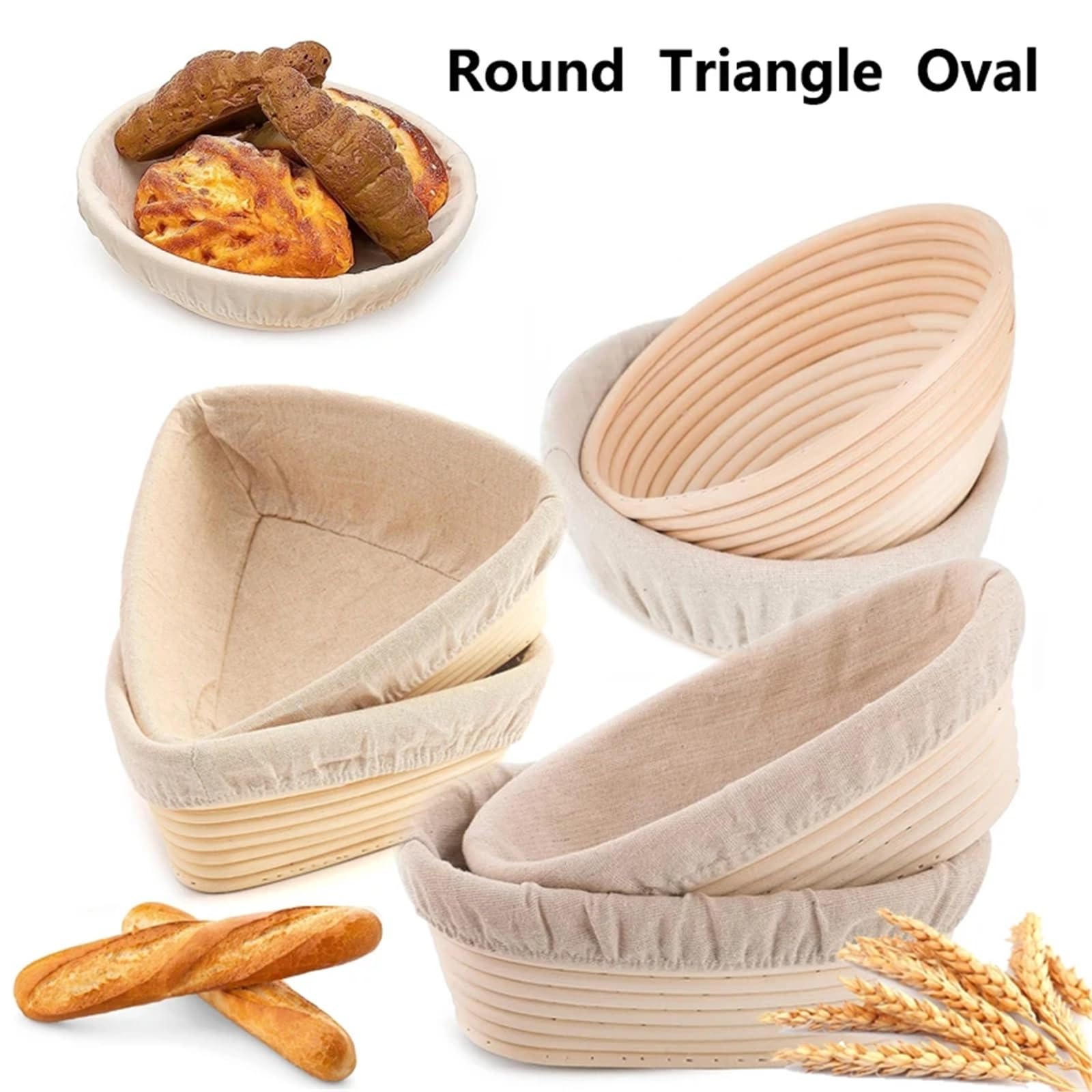 Cesta de fermentación mimbre for pan Natural, ovalada/círculo/triángulo, herramienta cocina, 1 unidad Para Pan(Round 25X8.5cm)