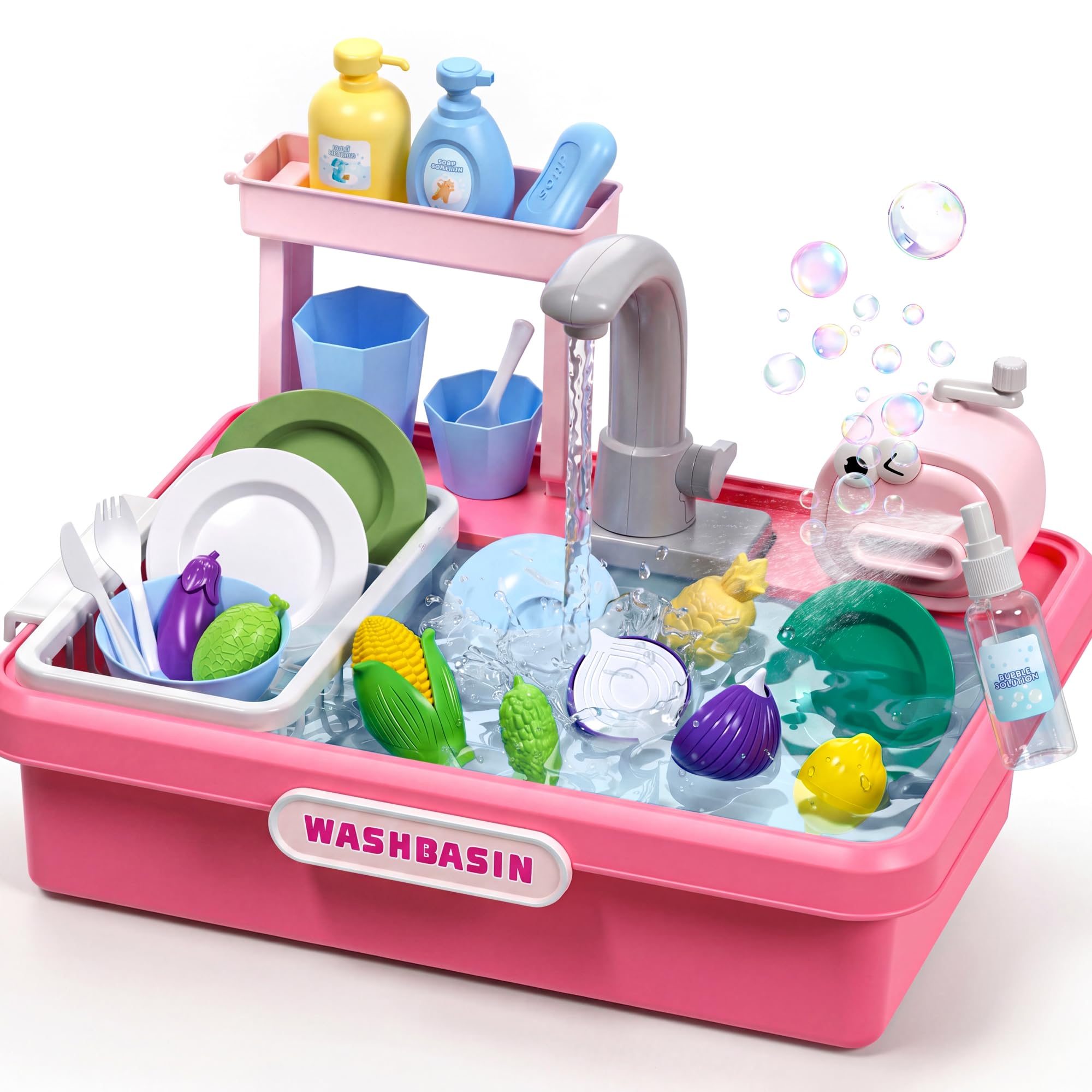 Water Sink Toy for Kids,Kitchen Sink Set with Running Water,Outdoor Play Sink with Automatic Water Cycle System,Pretend Role Play Toys for Girls Boys,Gifts for Kids 3-5
