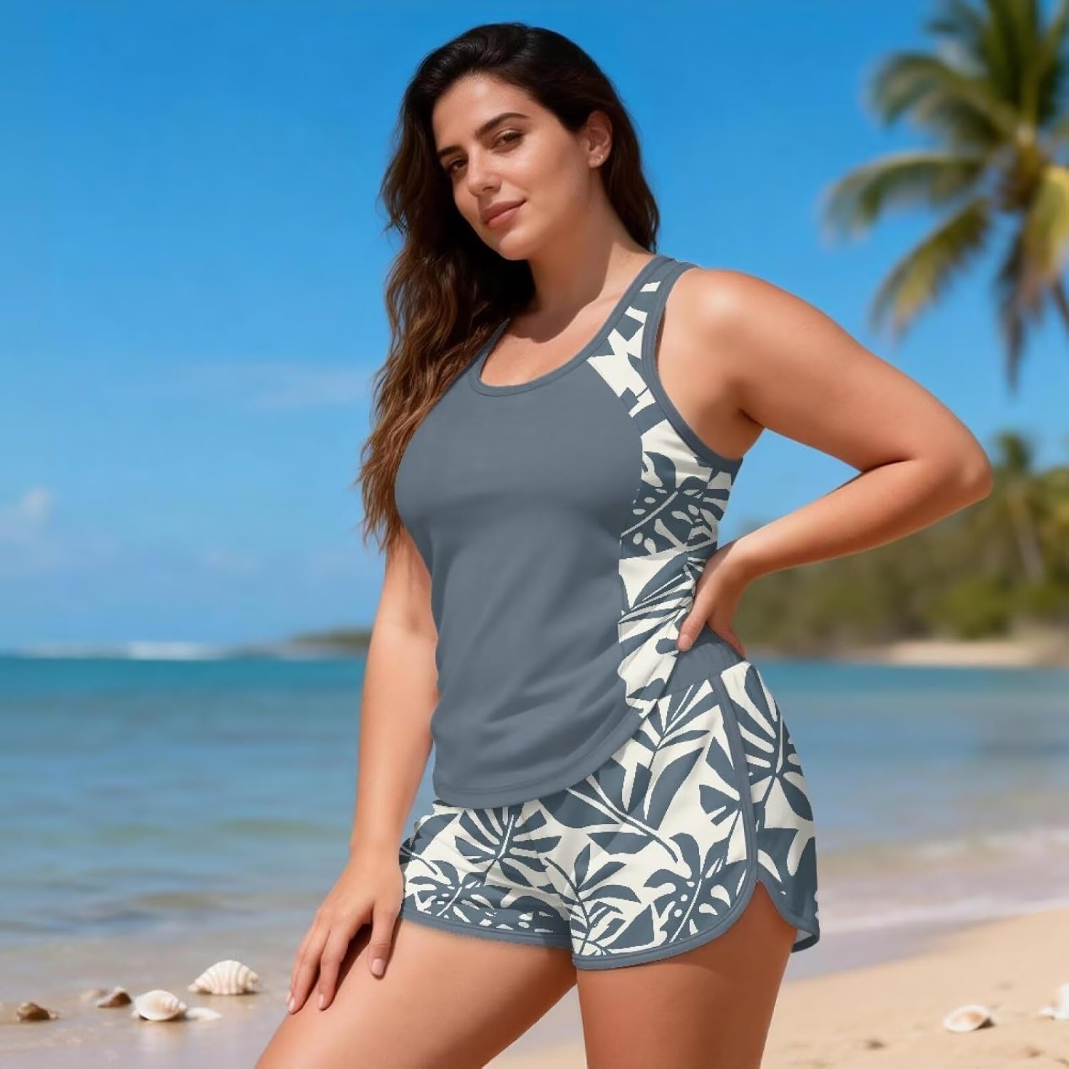 Slimming Swimsuits for Women, Tankini Top Elasticized Waist Drawstring Bottom Bathing Suit