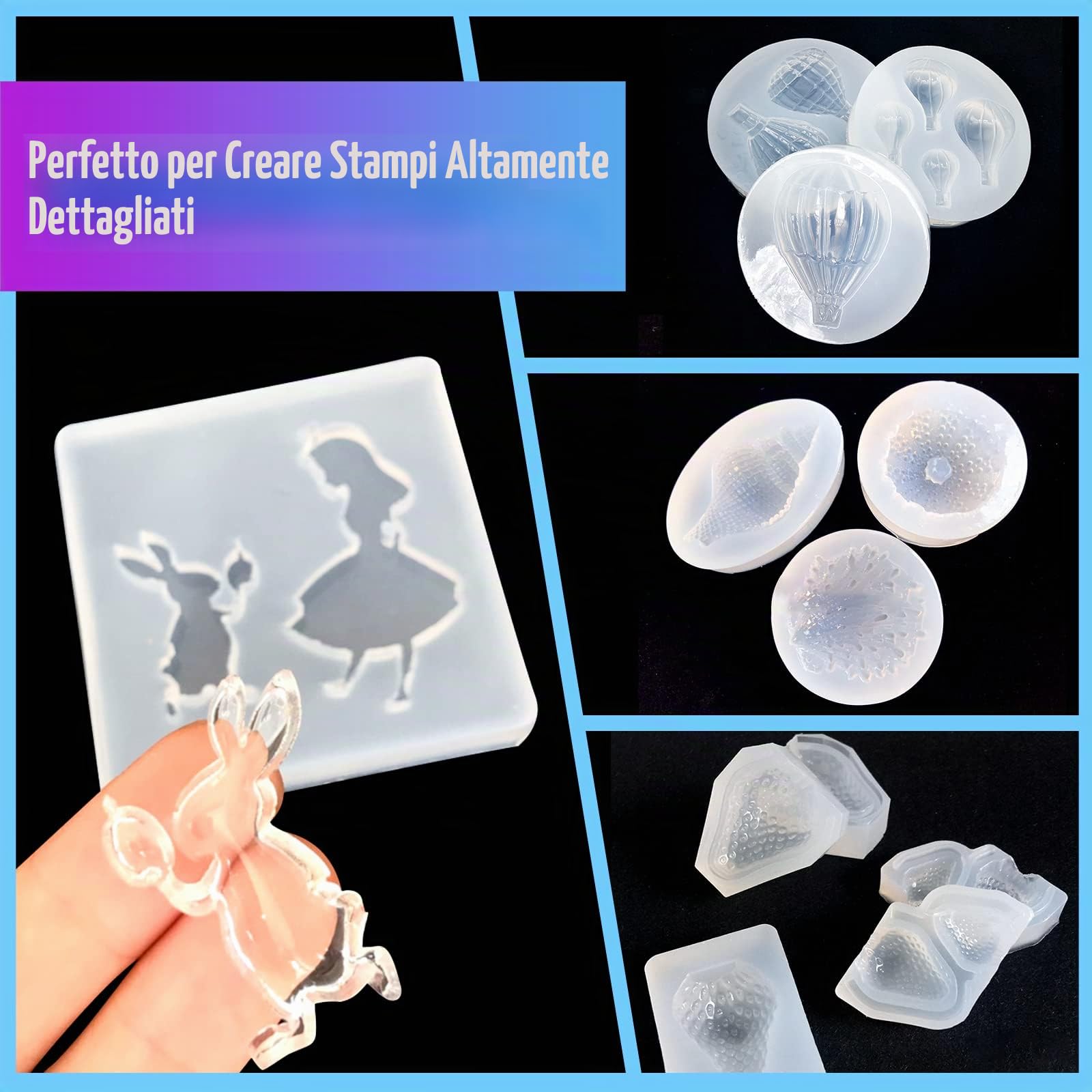 LET'S - Kit di stampi in silicone trasparente in gomma siliconica atossica per liquidi, rapporto di miscelazione 1:1 – ideale per stampi in resina, stampi in silicone fai da te e manuali