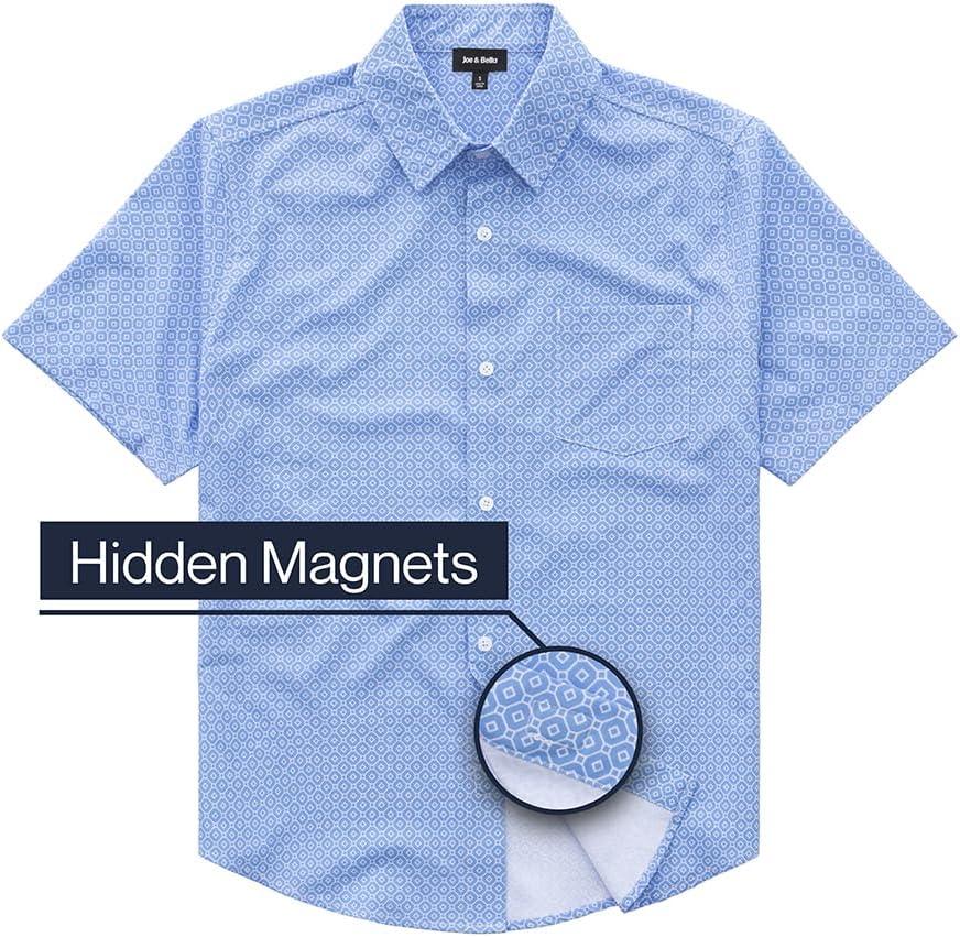Joe & Bella Short-Sleeve Magnetic Button Shirts for Men - Adaptive Dress Shirts - Easy One-Hand Dressing
