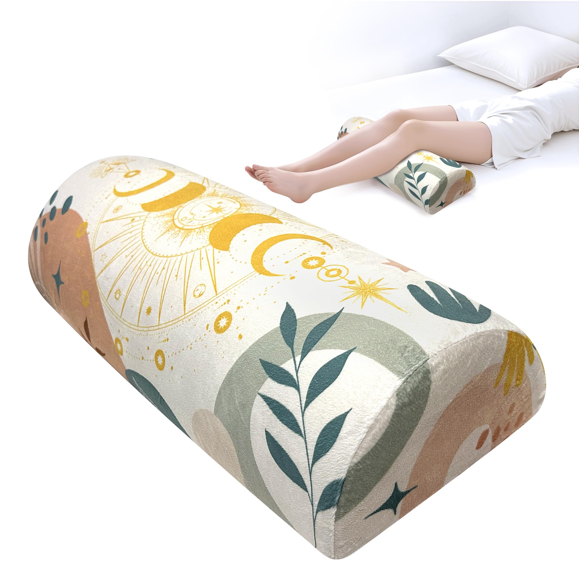 wxmbdzq Knee Pillow for Back Sleeping – Half Moon Bolster Pillow for Under Knee While Sleeping Support, Leg & Back Pain Relief (21.5x9x5 Inches)