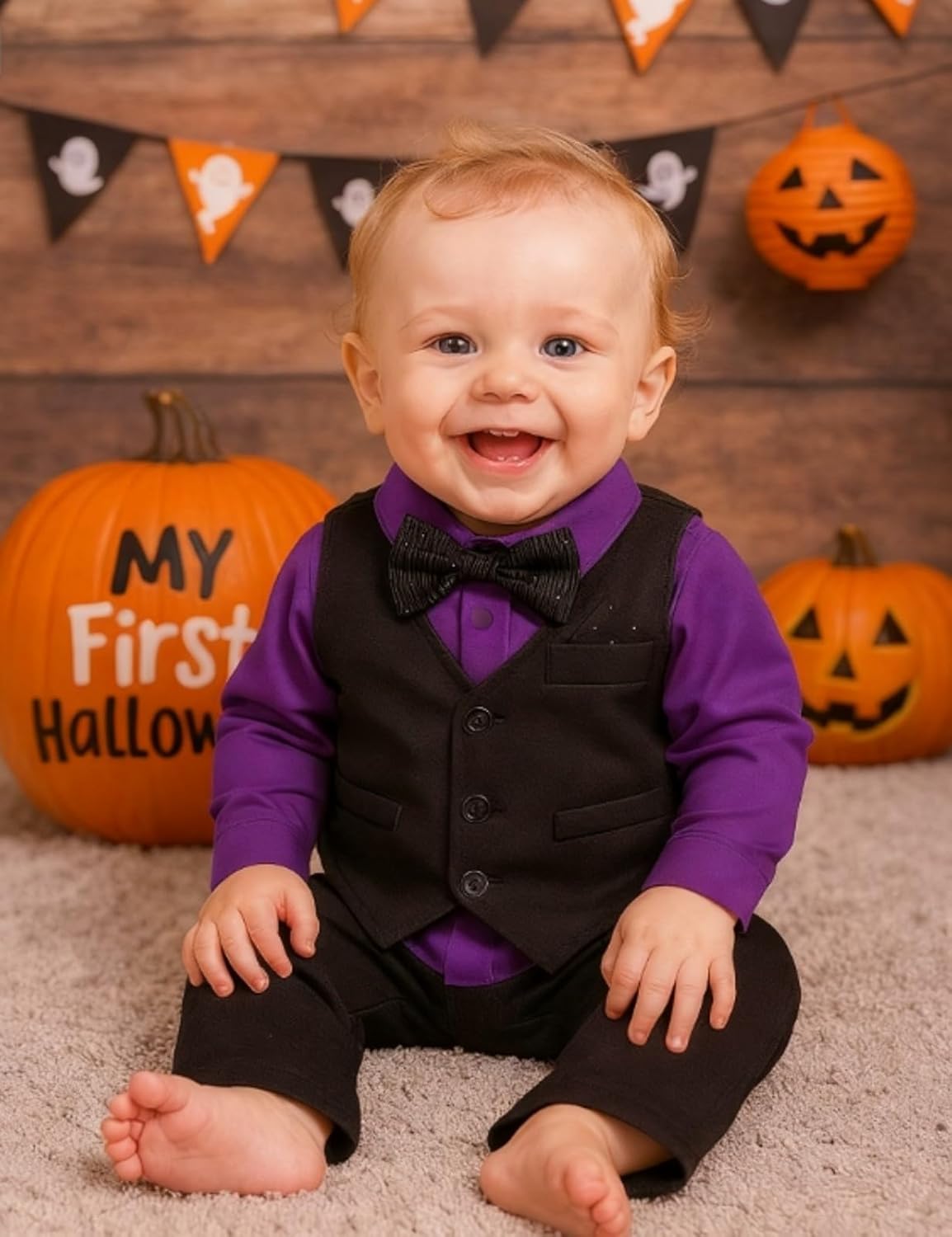 A&J DESIGN Baby Formal Outfit Boy Infant Clothes Toddler Gentleman Wedding Suit, Dress Shirt + Vest + Bow Tie + Pants Set - Image 2