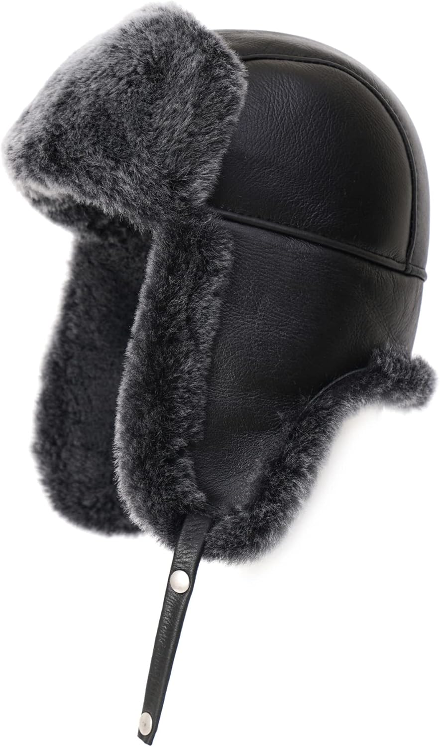 Ushanka Aviator Trapper Leather Hat - Men Women Sheepskin Fur Russian Soviet Earflaps, Warm Outdoor Winter Hat 2024