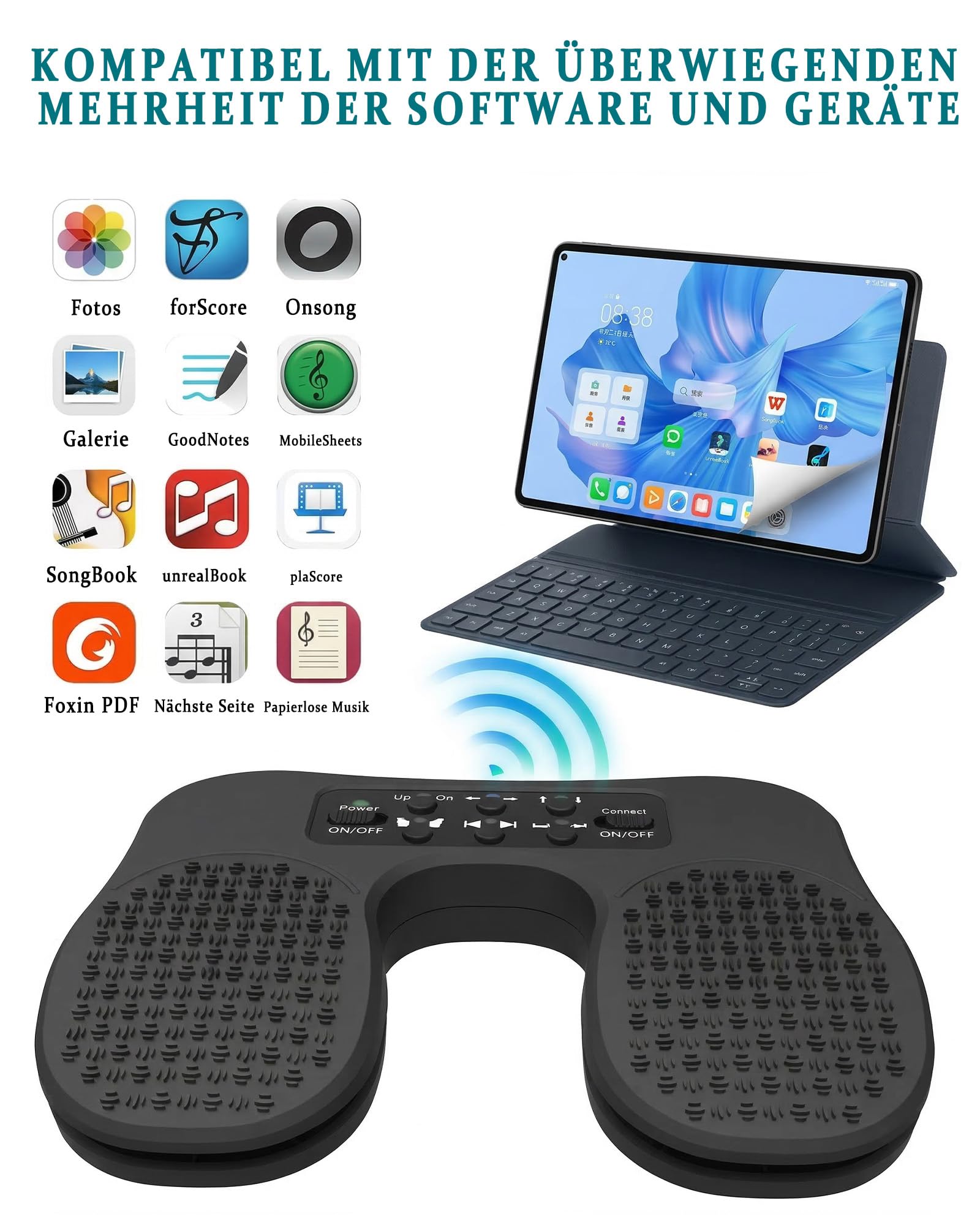 Bluetooth Page Turner Pedal: Bluetooth Fußschalter für Noten Apps mit Fußsteuerung für Pianisten Gitarristen und Live Performer für Studio und Konzert