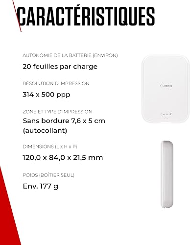 Canon Zoemini 2 Printing Kit: Capture & Create Anywhere - Compact Portable Photo Printer - Bluetooth 5.0 - Fast USB-C Charging for On-the-Go Adventures, Pearl White - 6