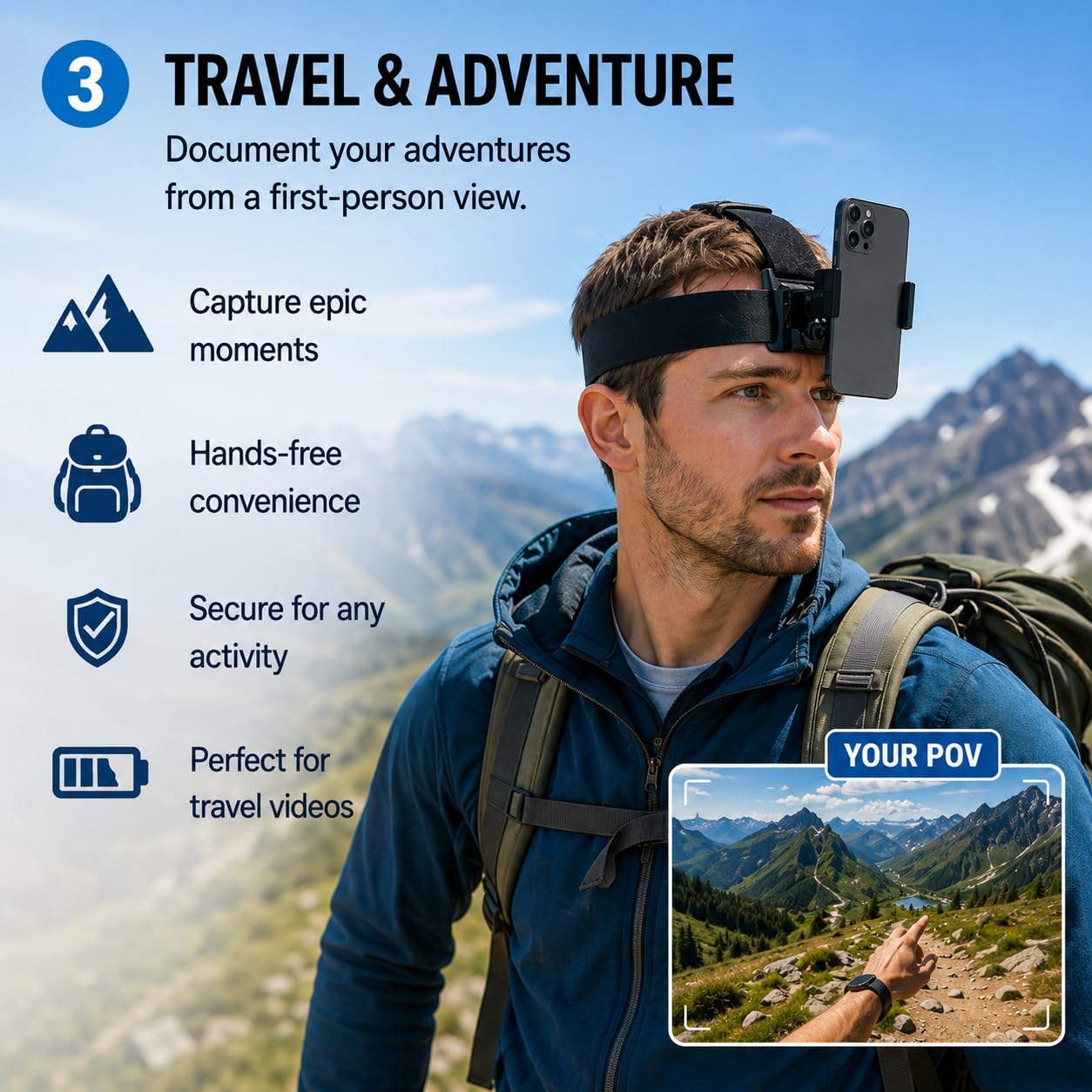 Action Pro Head Strap Mount Phone Holder Tripod Mount Adapter with Long Thumb Screw Compatible with GoPro-12/11/10/9/8/7/6/5/4/SJCAM and Other Action Cameras and All Smartphones 4