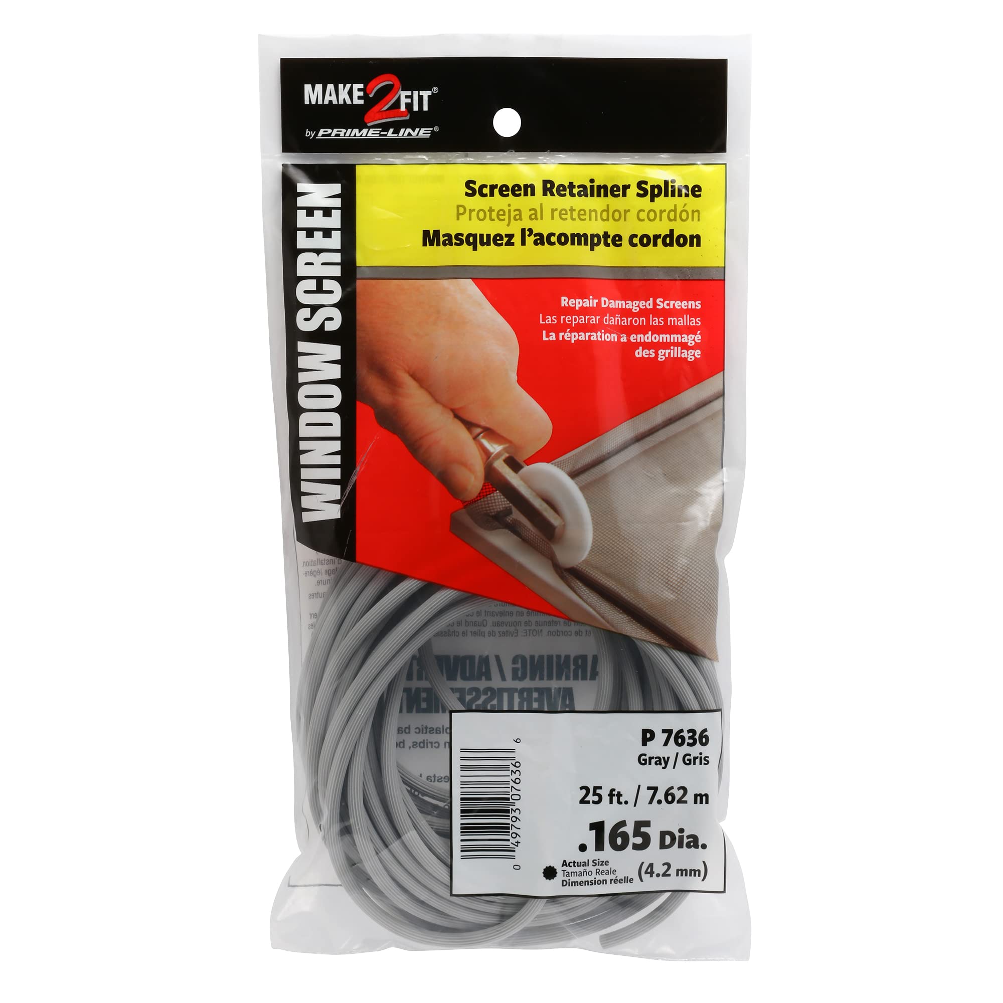 Spline .165-in Prime-line P 7636 jonc moustiquaire gris rouleau 7,6m