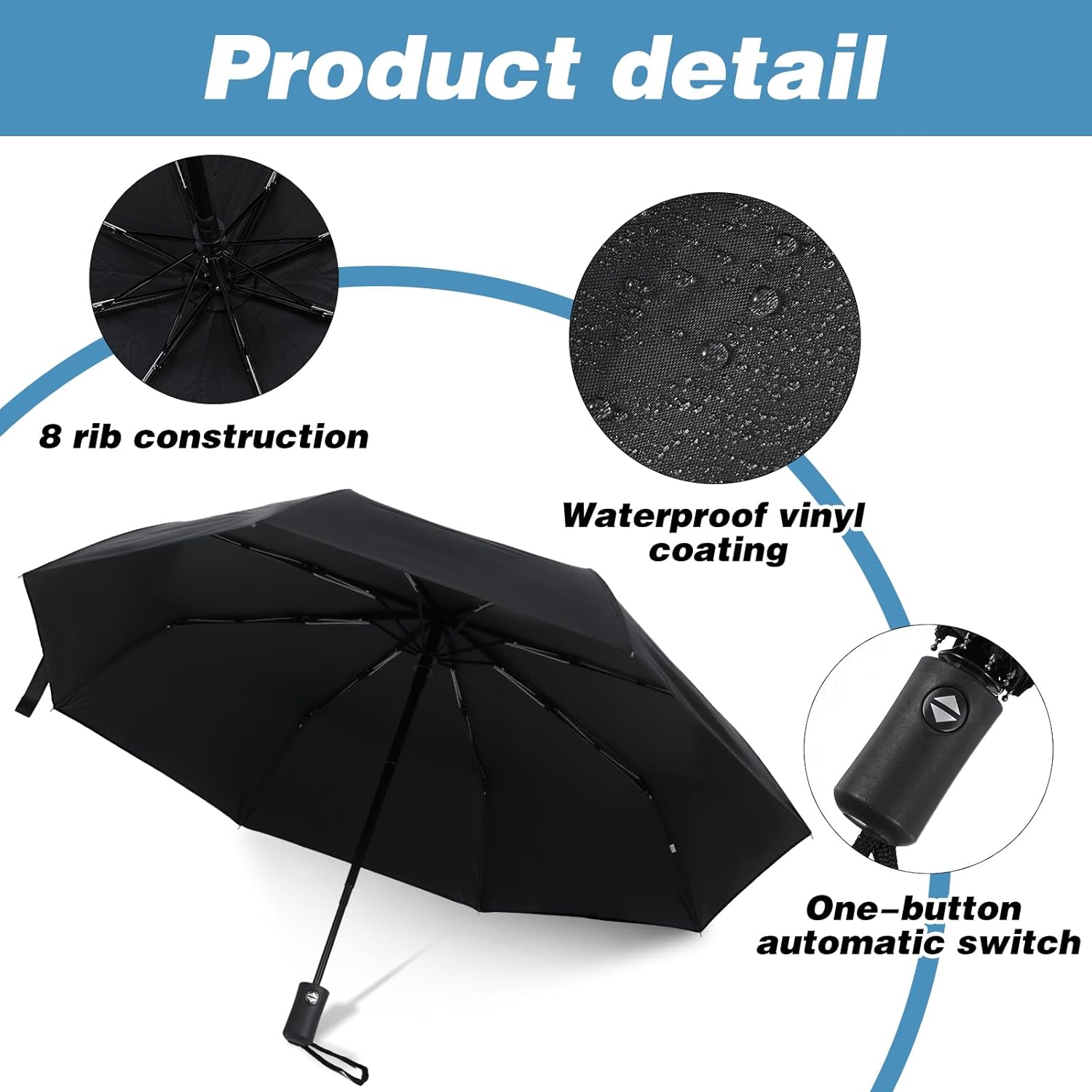 6 Pack Travel Bulk Umbrellas, Automatic Open Close Windproof Rain Umbrellas, Dual-use Black Folding Umbrella Compact Umbrella for Family Men Women