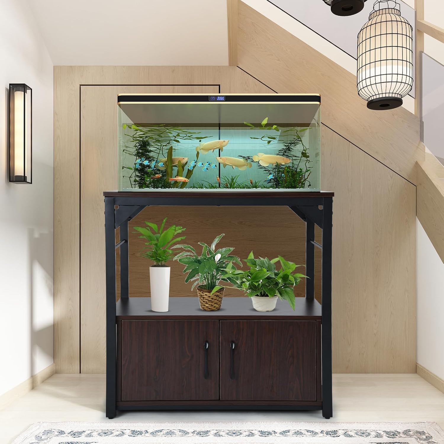 Metal Frame Aquarium Stand with Storage Cabinet - 29 Gallon Fish Tank Stand, 550LBS Capacity Walnut 30.7" L*16.5" W Tabletop
