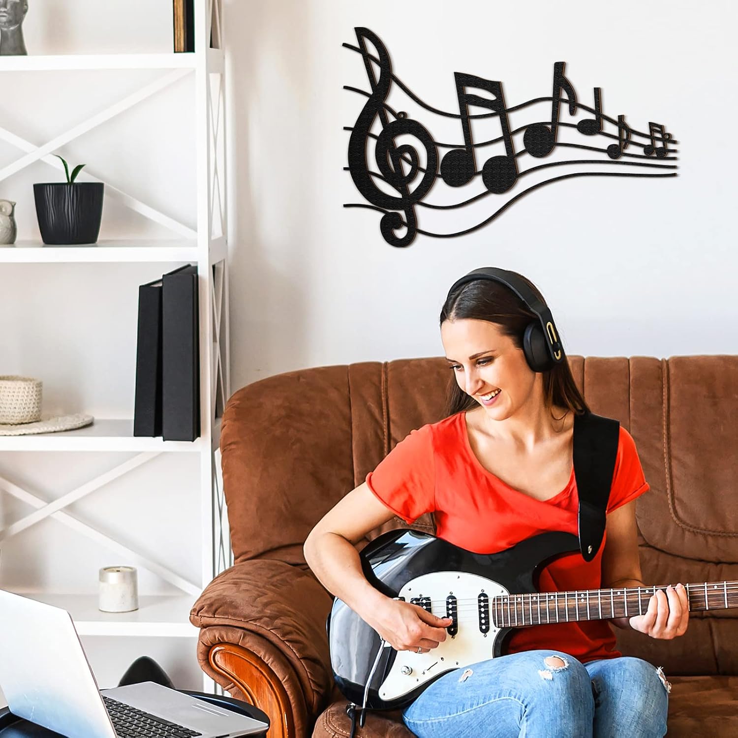 Yulejo Black Music Notes Wall Decor Musical Art Decoration Vintage Treble Clef Wall Hanging Sign for Home Studio Living Room Bedroom Birthday Party - Image 6