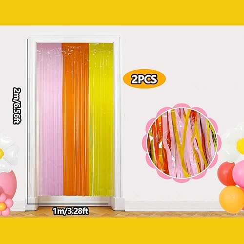 Miniatura 3 de Groovy - Kit de guirnalda de arco de globos de margaritas, decoración de fiesta de cumpleaños, fondo de flecos de papel de aluminio rosa, naranja,