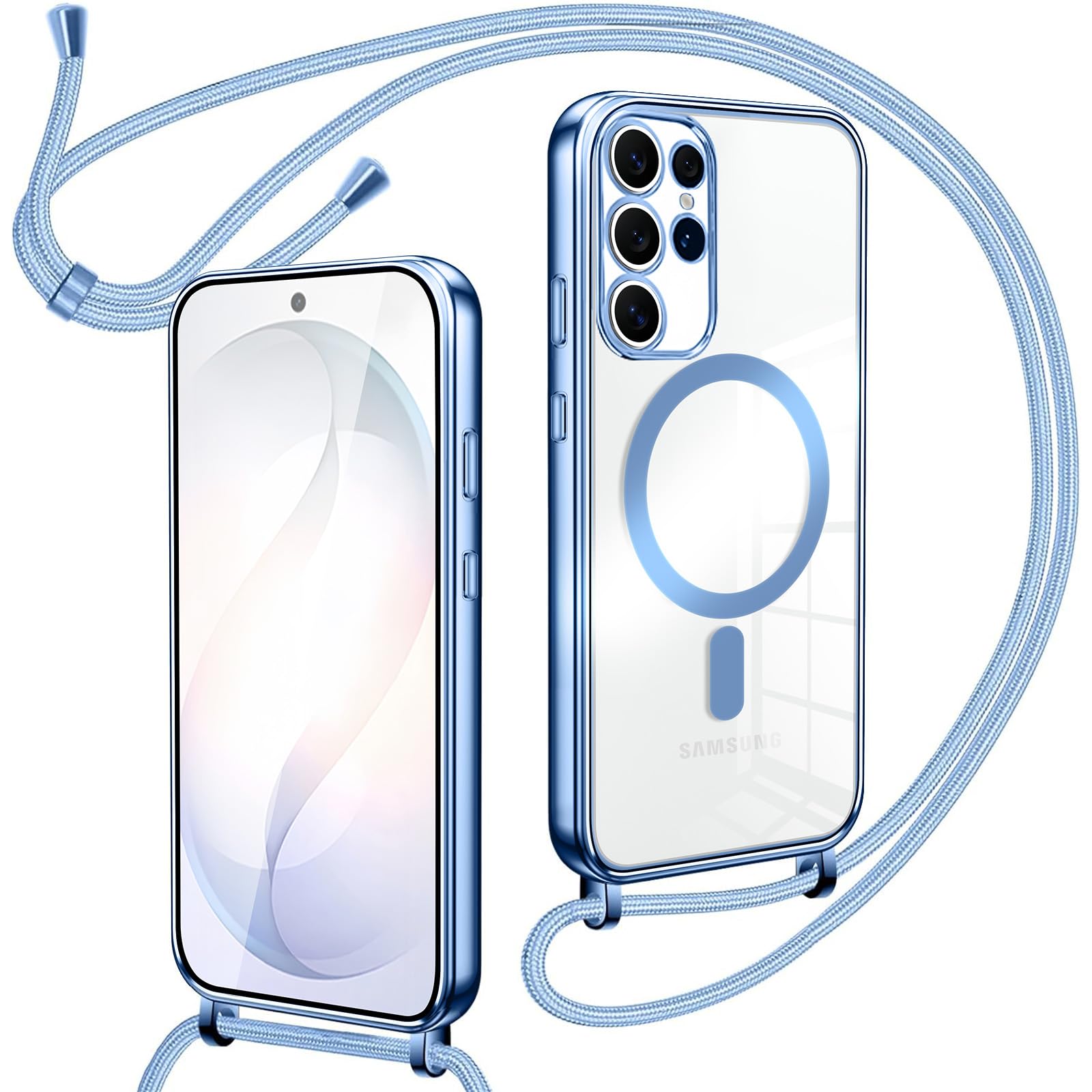 Oelrstfe Cover Magnetica Trasparente con Cordino per Samsung Galaxy S26 Ultra con Magnetico,Custodia Sottile con Laccio Collana Tracolla Regolabile Antiurto Case con Collana per S26 Ultra-Blu