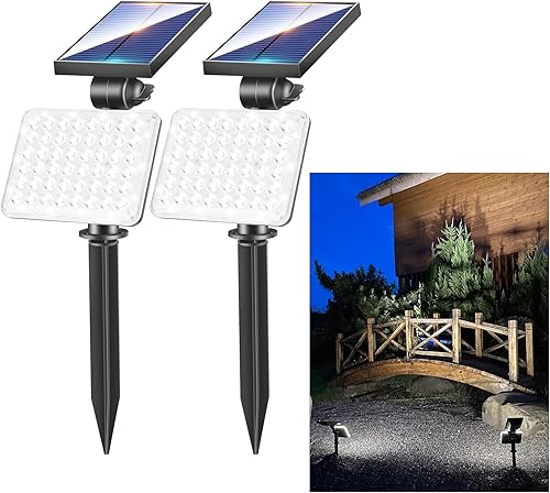 HOOREE Focos solares para exteriores, impermeables, 62 LED, 3 modos de iluminación, árbol, jardín, patio, carril, pasarela, luz solar brillante para