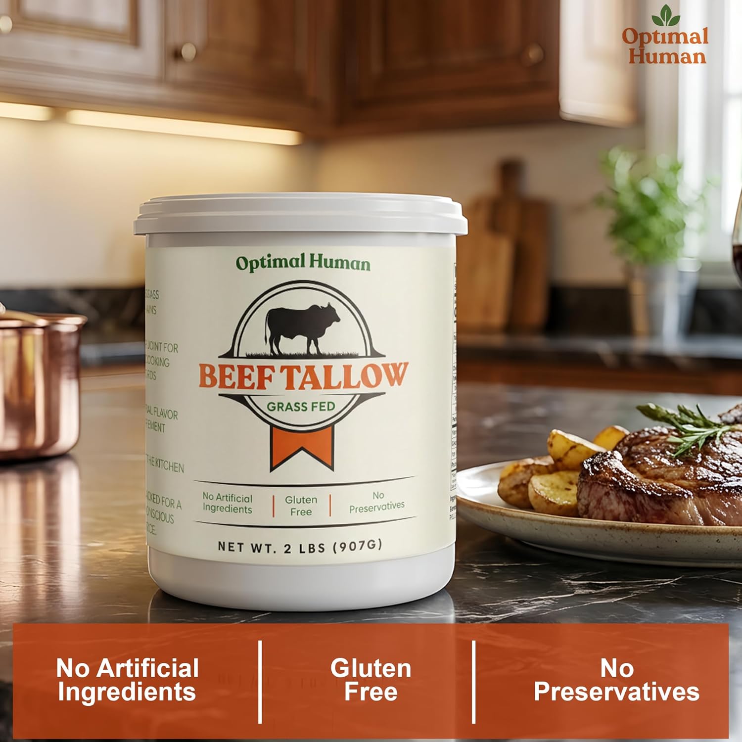100% Organic Grass-Fed Beef Tallow For Cooking – Traditional High-Heat Cooking Fat for Searing, Frying, Roasting & Sautéing – No Seed Oils & No Additives - Farm Raised Beef Tallow