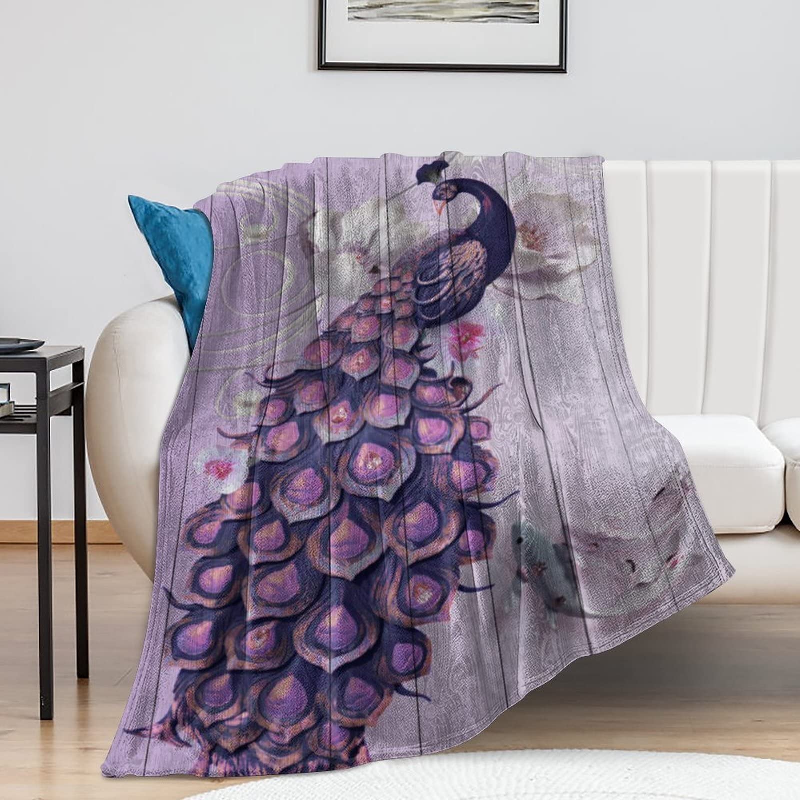 Couverture de paon 152x203 cm douce et légère pour lit et canapé de dortoir