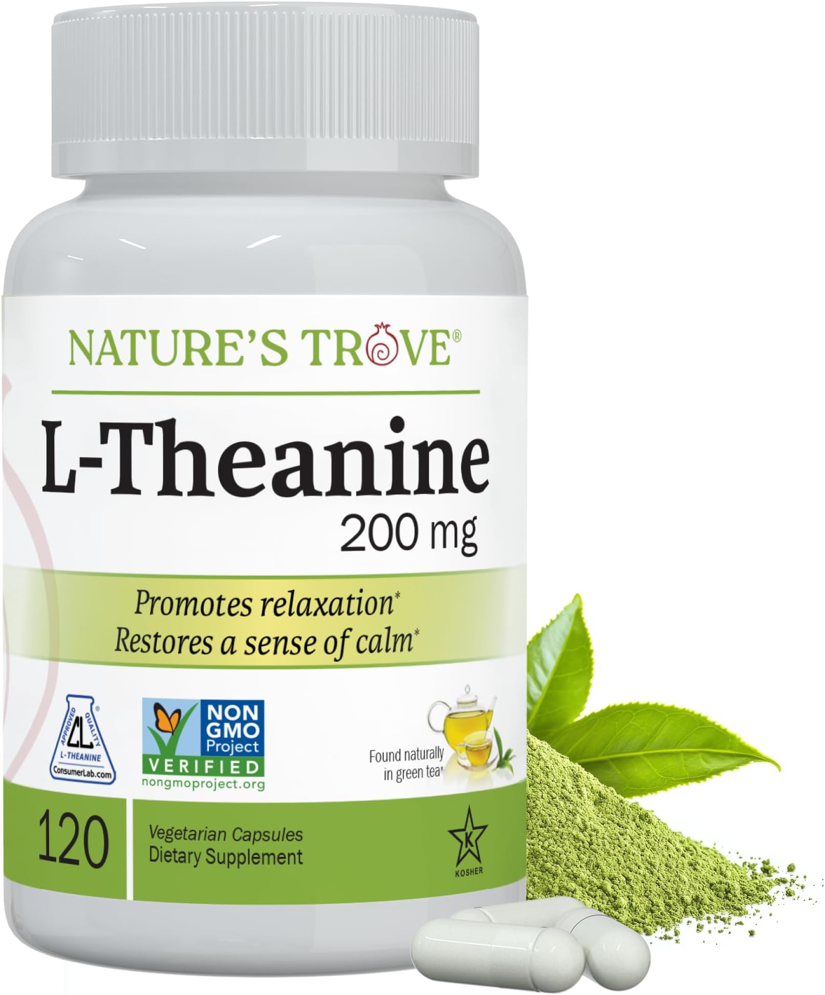 L-Theanine 200mg by Nature's Trove - 120 Vegetarian Capsules