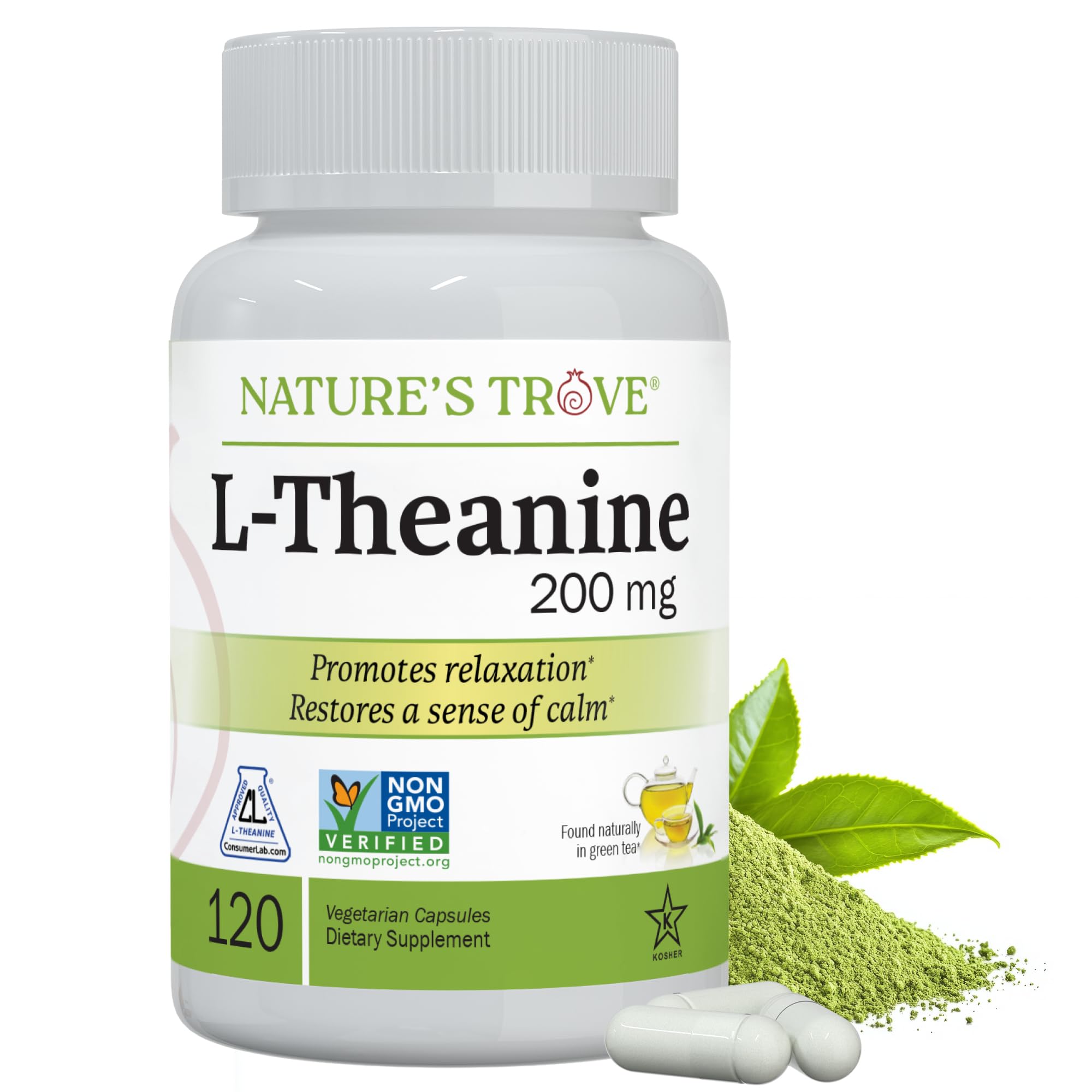 Natures Trove L-Theanine 200mg 120 Vegetarian Capsules