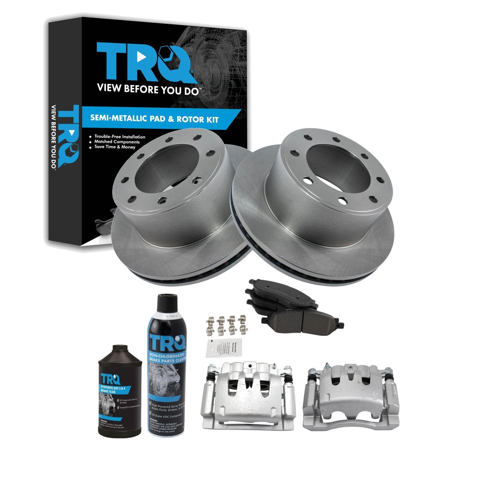 TRQ Rear Brake Pad &amp; Rotor Kit Semi-Metallic Compatible with 2006-2007 Ford F-250 Super Duty F-350 Super Duty