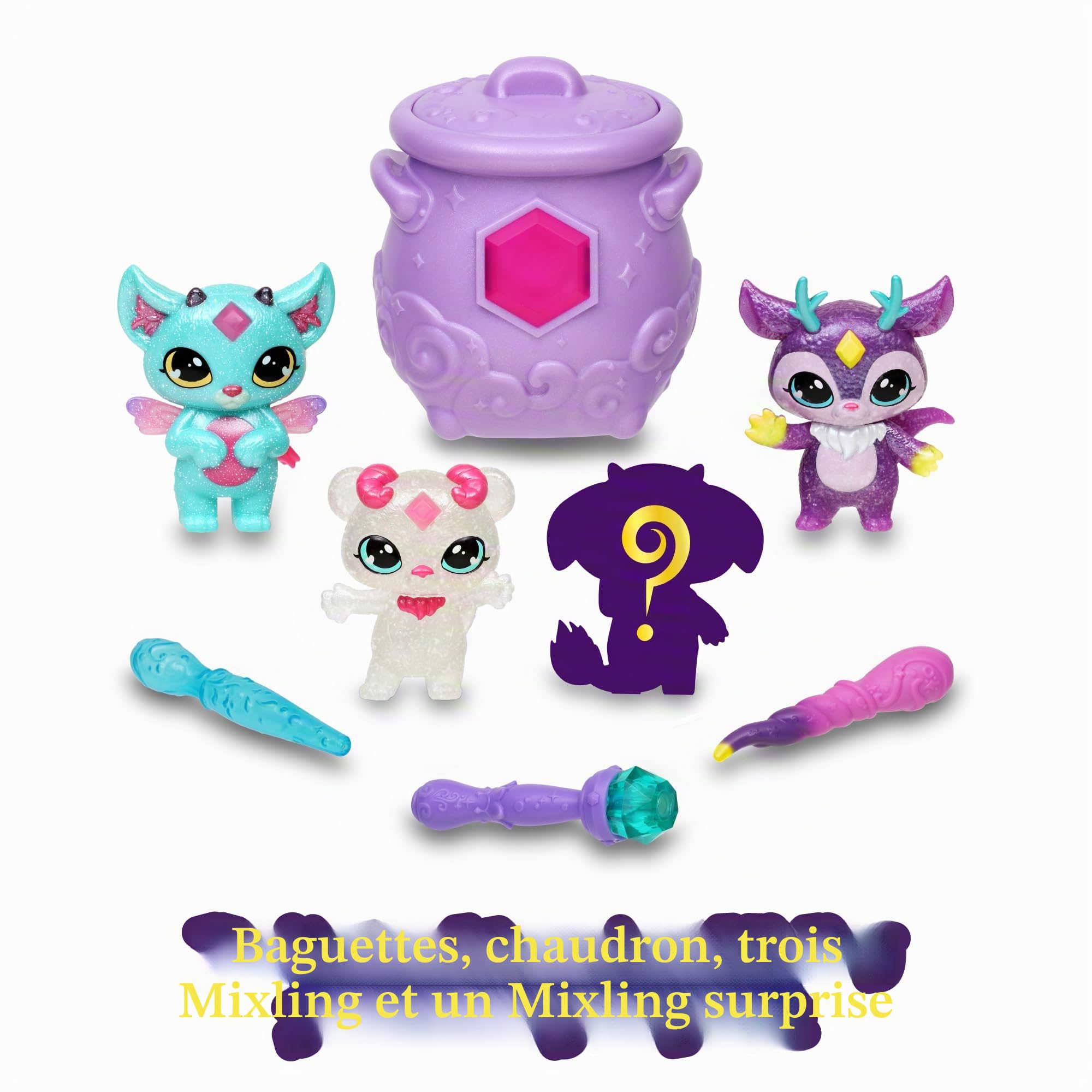Magic Mixies Magic Mixlings Mega Pack, Chaudron Magique et 4 poupées Mixies Brillantes, 1 Figurine Surprise, 3 Baguettes Magiques, Jouets à Collectionner, garçons et Filles de Plus de 4 Ans, célèbre